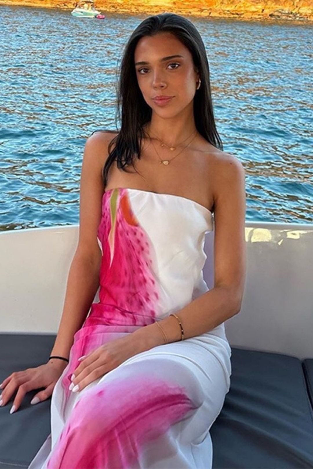 Summer Amazon Flower Print Tube Top Slit Slim Mesh Dress