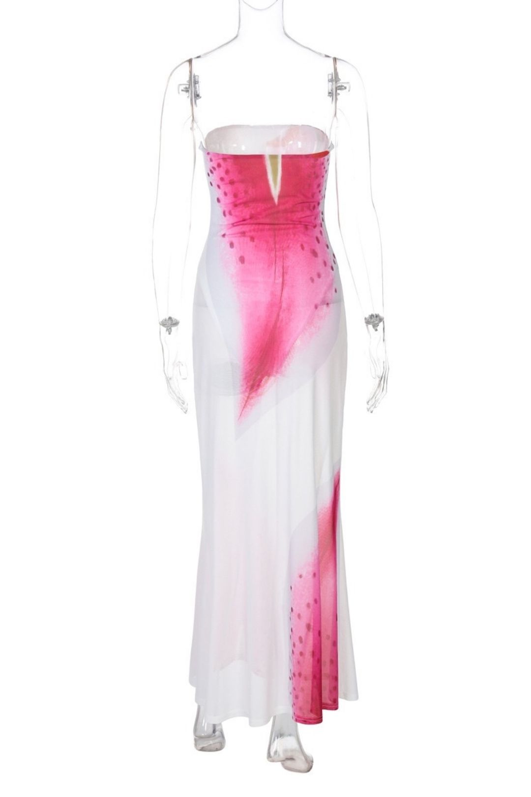 Summer Amazon Flower Print Tube Top Slit Slim Mesh Dress