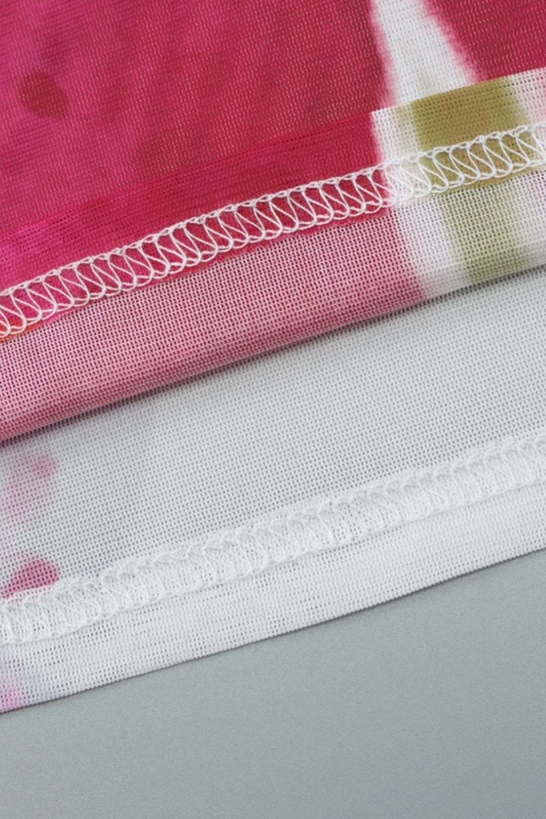 Summer Amazon Flower Print Tube Top Slit Slim Mesh Dress