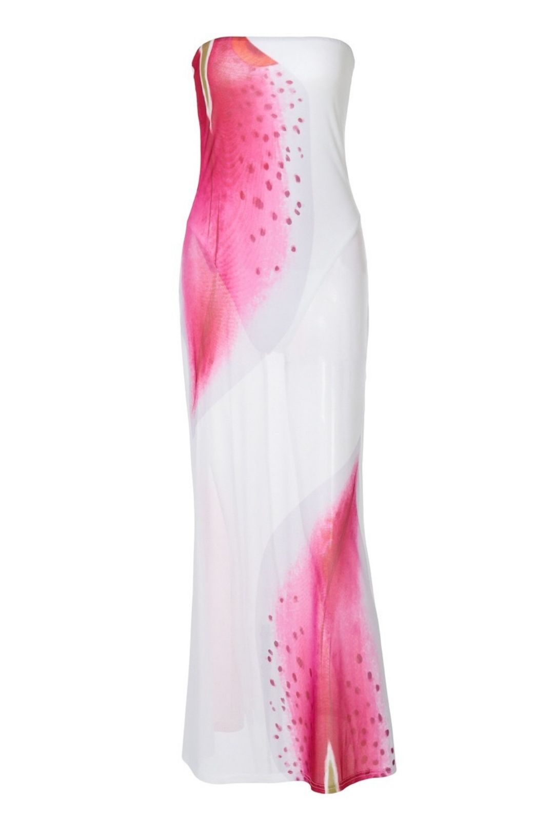 Summer Amazon Flower Print Tube Top Slit Slim Mesh Dress