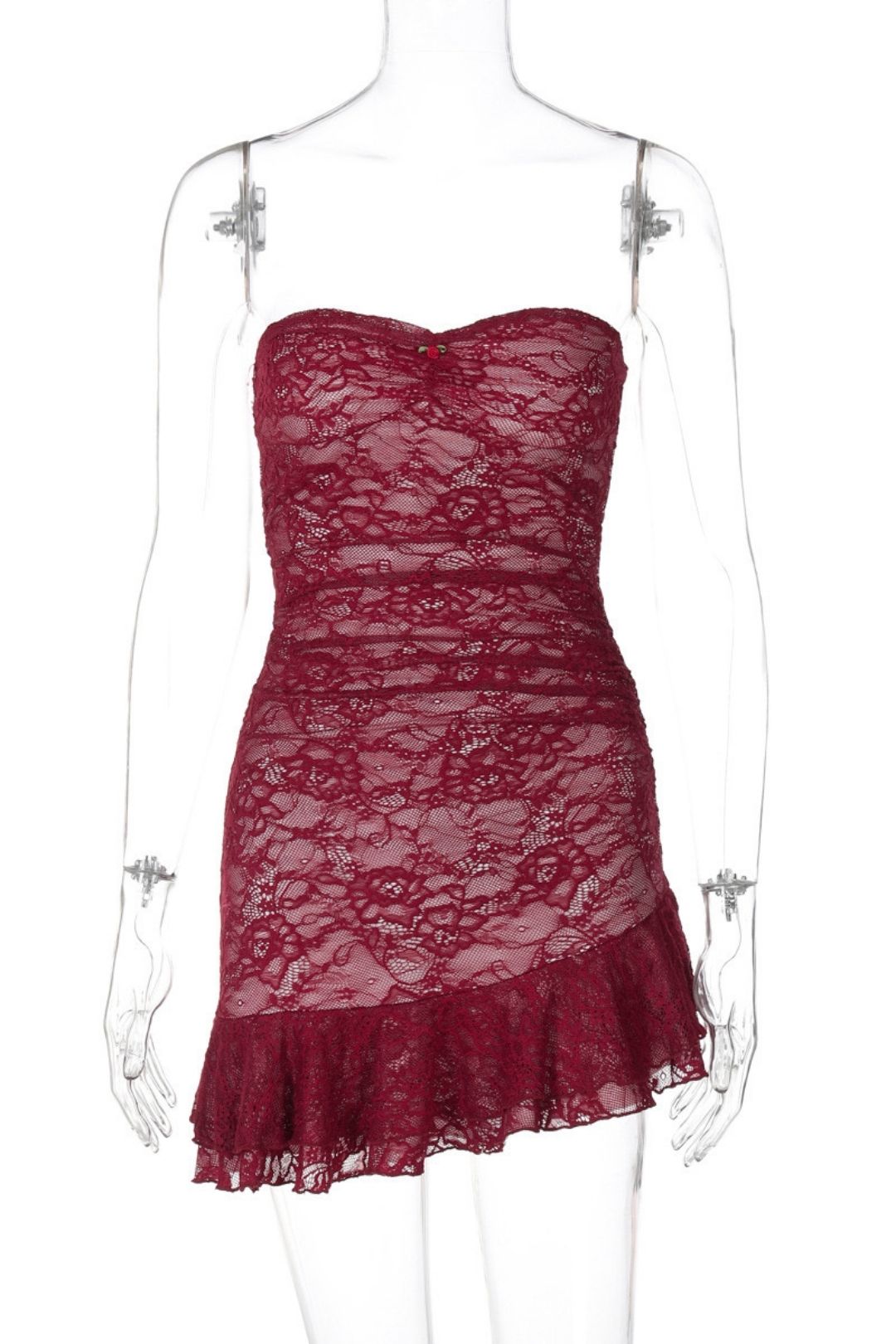 Sexy Lace Hip-wrapped Ruffled Tube-top Slim-fit Street Style Dress