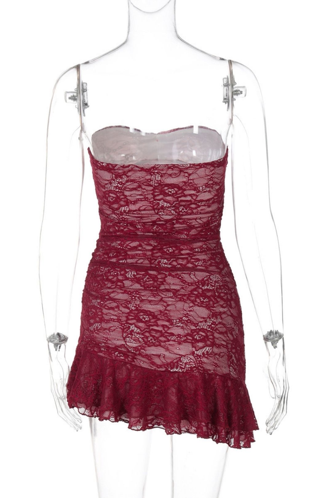 Sexy Lace Hip-wrapped Ruffled Tube-top Slim-fit Street Style Dress