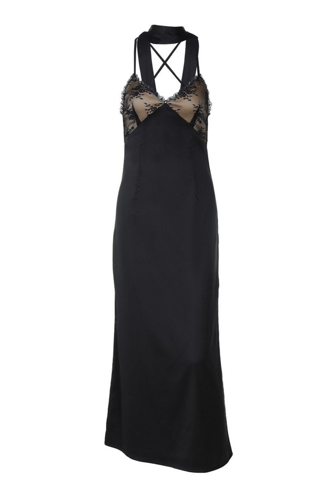 Sexy New Style Deep V Wrap Chest Slim Long Pure Desire Style Hollow Backless Halter Neck Dress