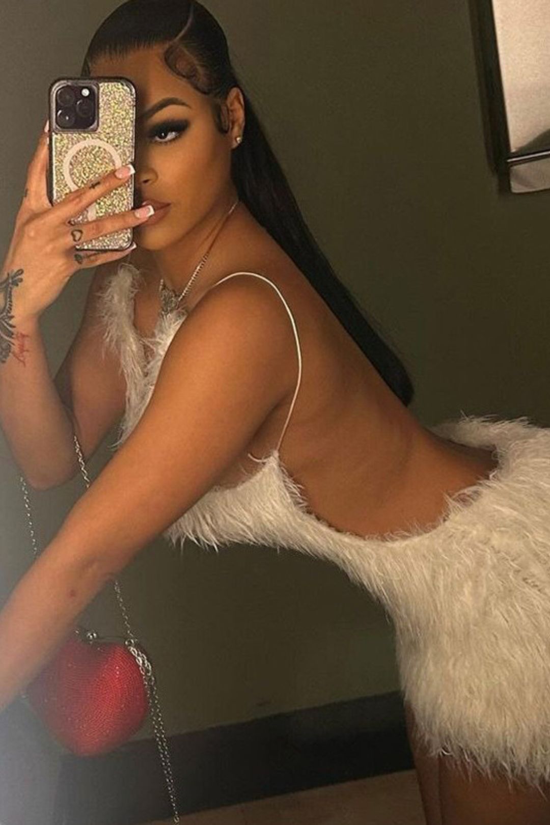 Sexy Hollow Back Zipper Solid Color Fur Suspender Hip Dress