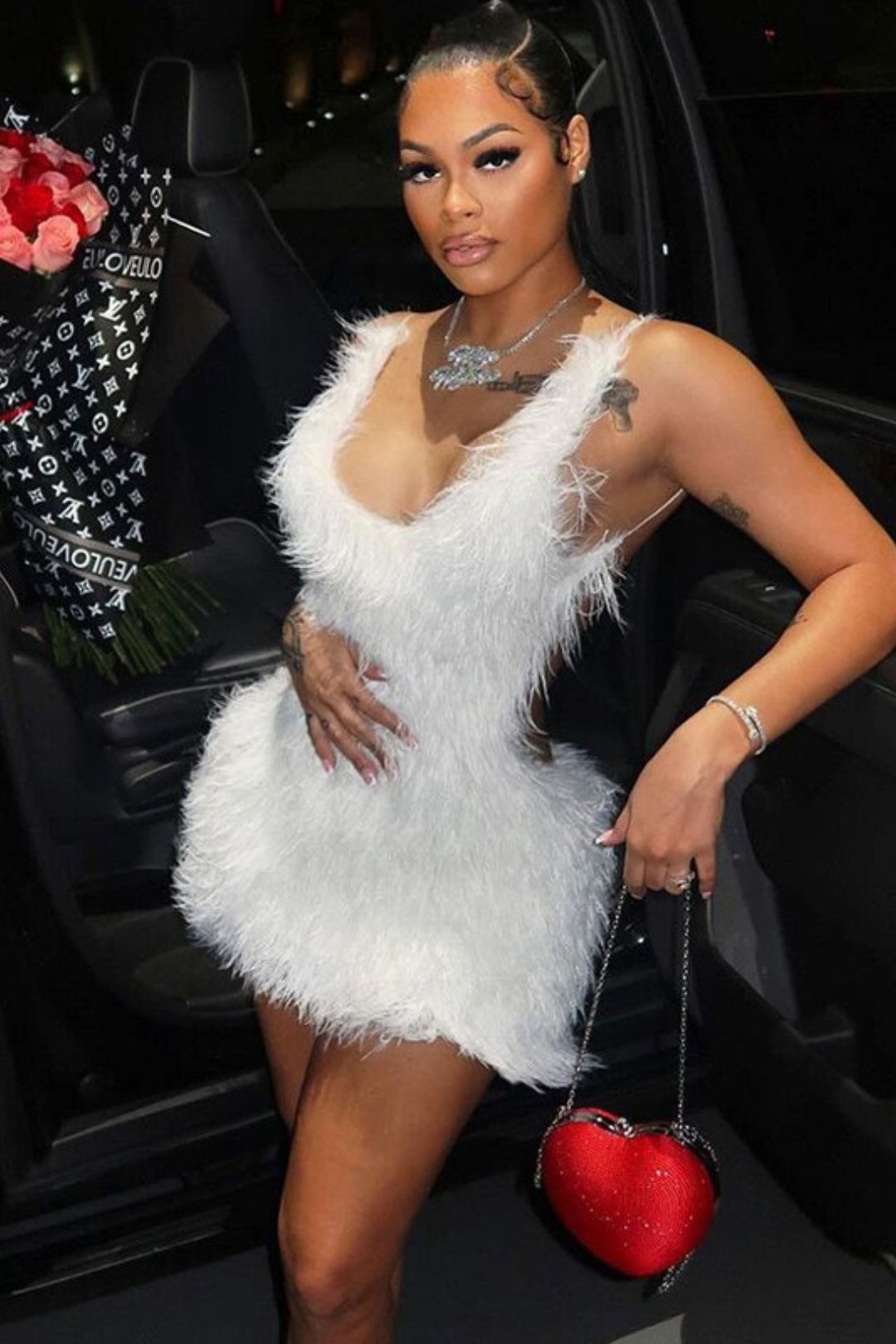 Sexy Hollow Back Zipper Solid Color Fur Suspender Hip Dress