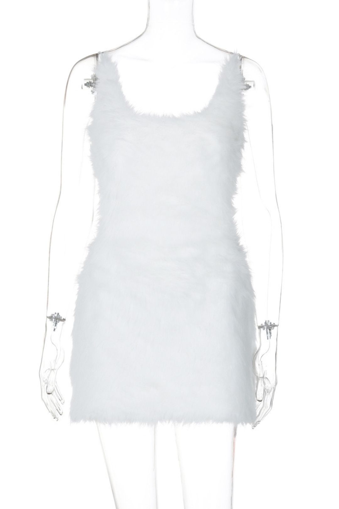 Sexy Hollow Back Zipper Solid Color Fur Suspender Hip Dress