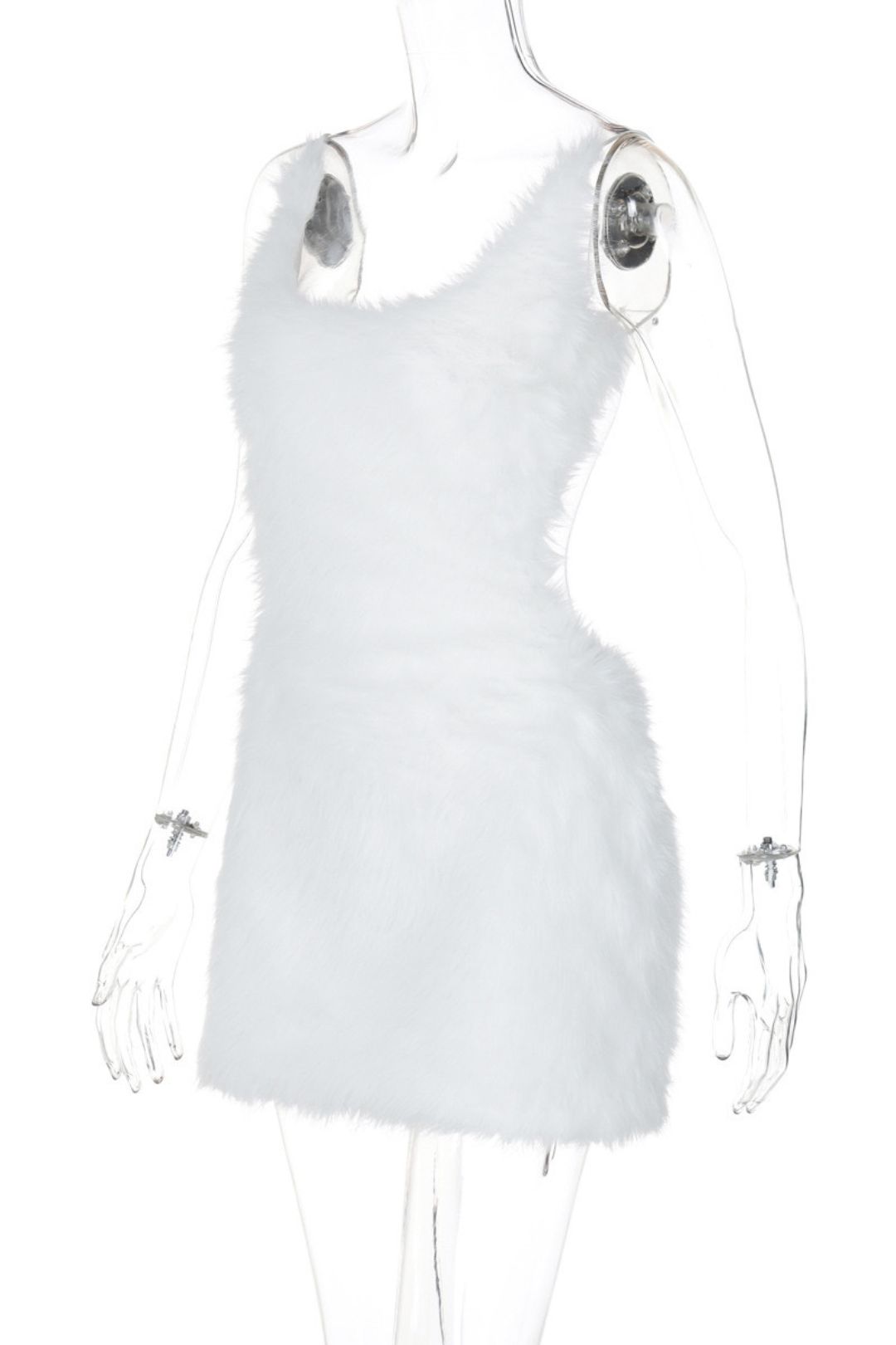 Sexy Hollow Back Zipper Solid Color Fur Suspender Hip Dress