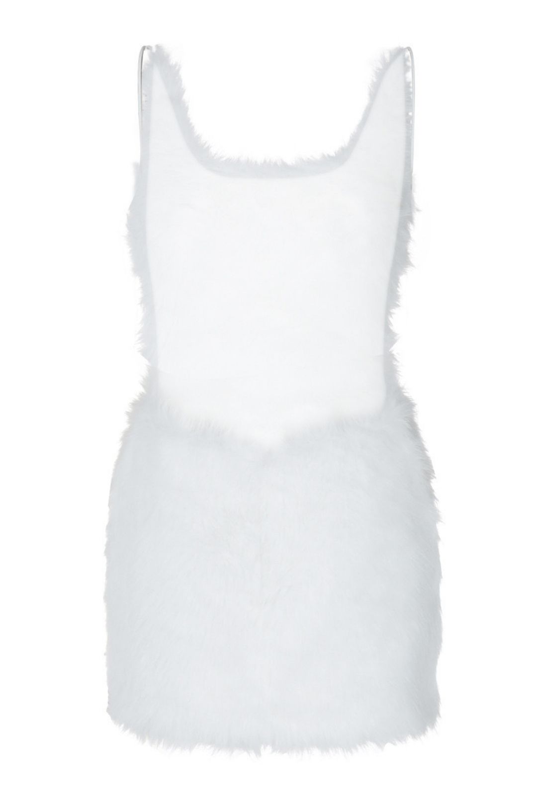 Sexy Hollow Back Zipper Solid Color Fur Suspender Hip Dress