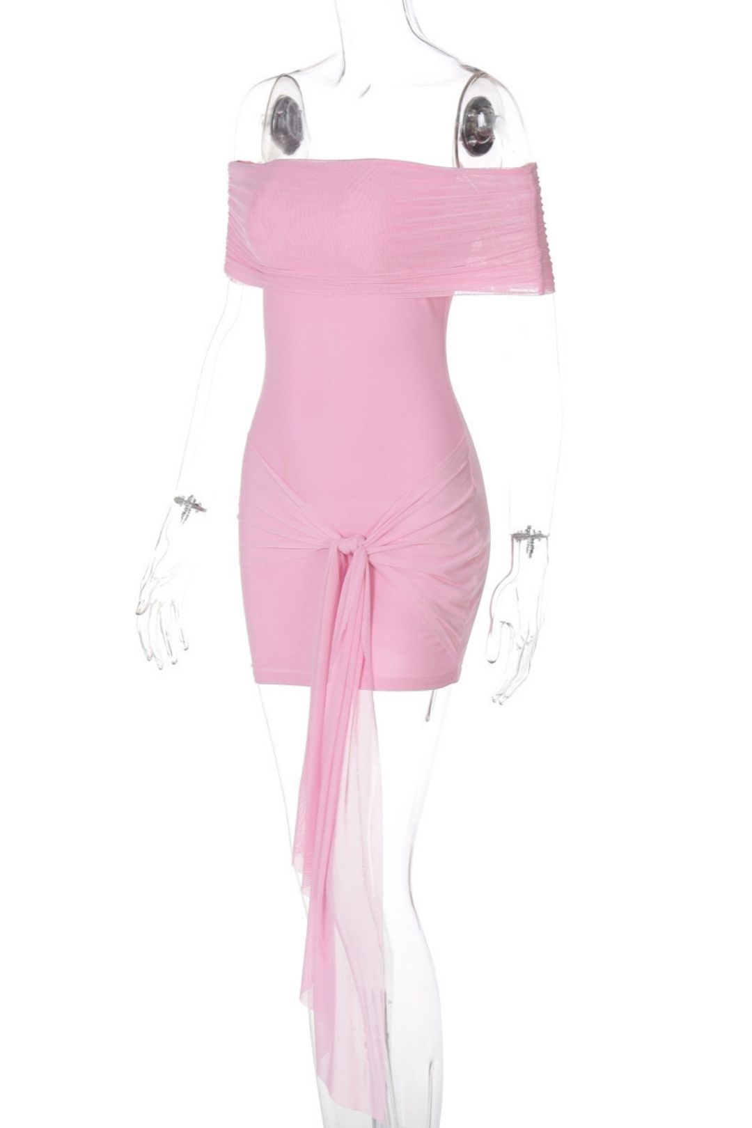 Sexy Mesh Patch One-shoulder Solid Color Slim Hip-wrapped Short Ribbon Dress