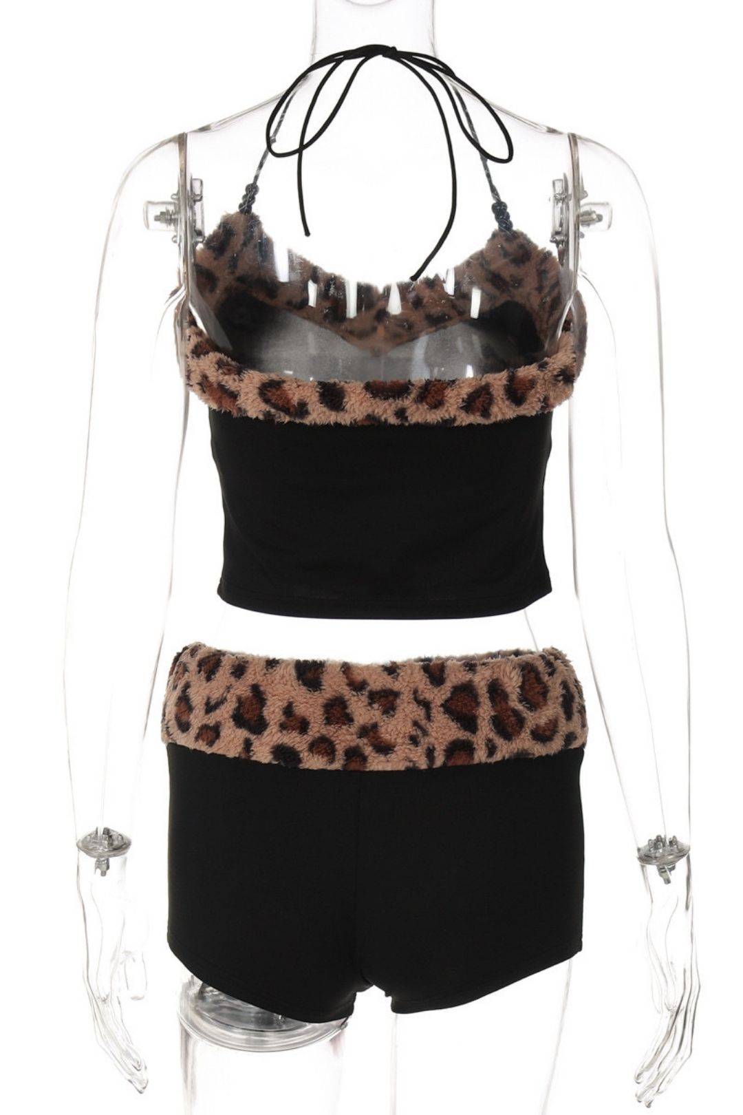 Sweet And Spicy Waist Tube Top Suspenders Tight Shorts Plush Leopard Print Design Two-piece