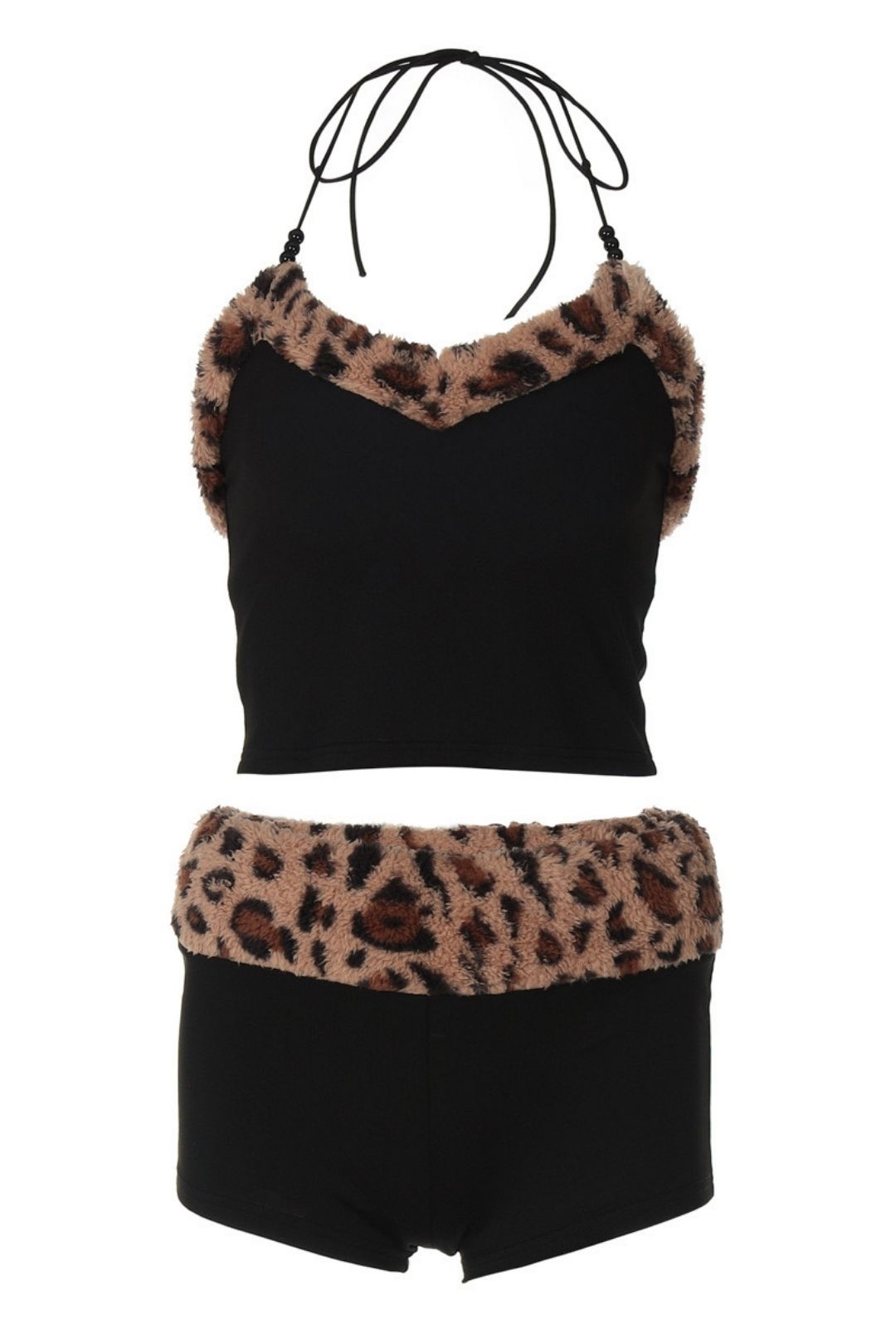Sweet And Spicy Waist Tube Top Suspenders Tight Shorts Plush Leopard Print Design Two-piece