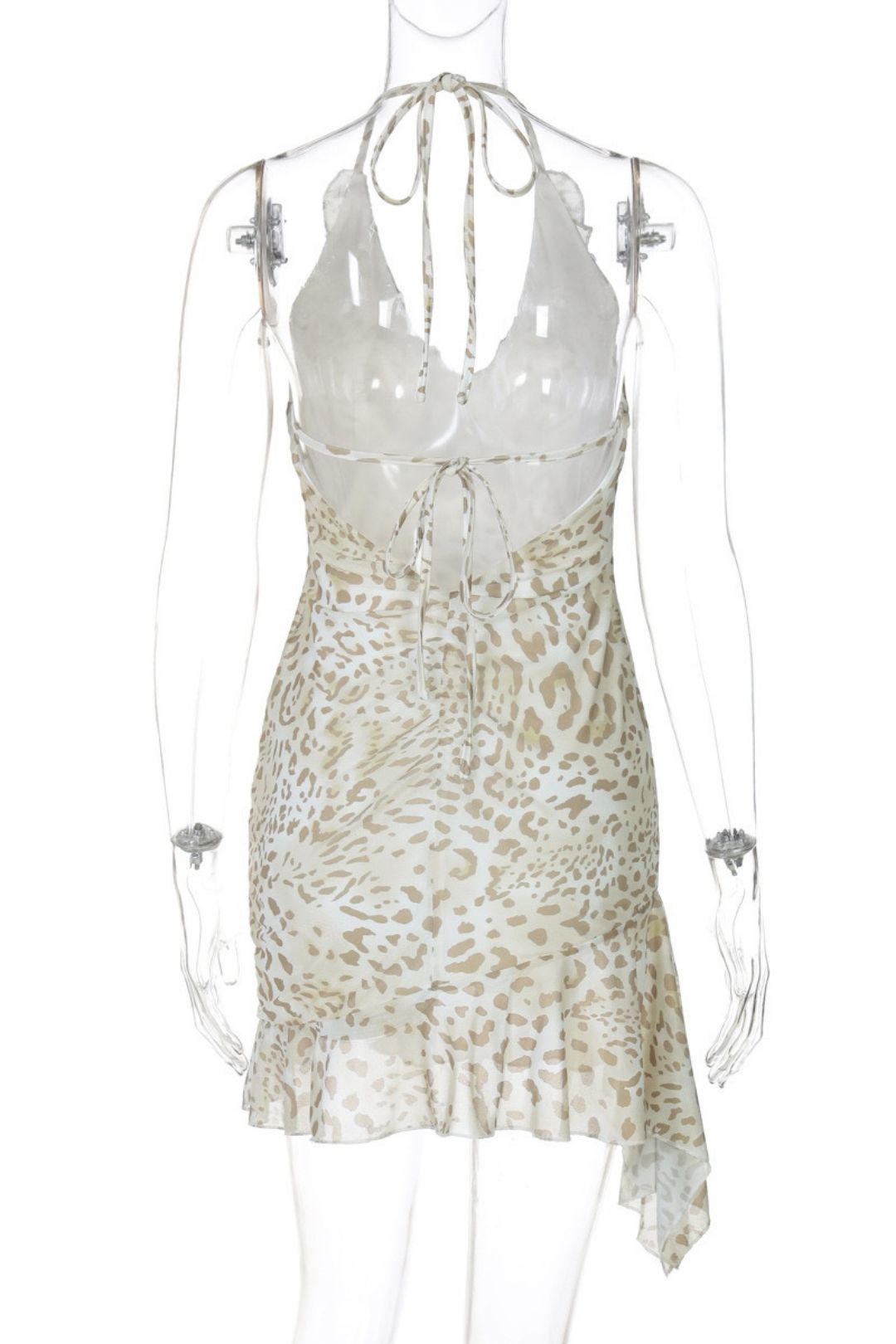 Sexy Deep V Hip-wrapped Wood Ear-edge Halter Neck Dress