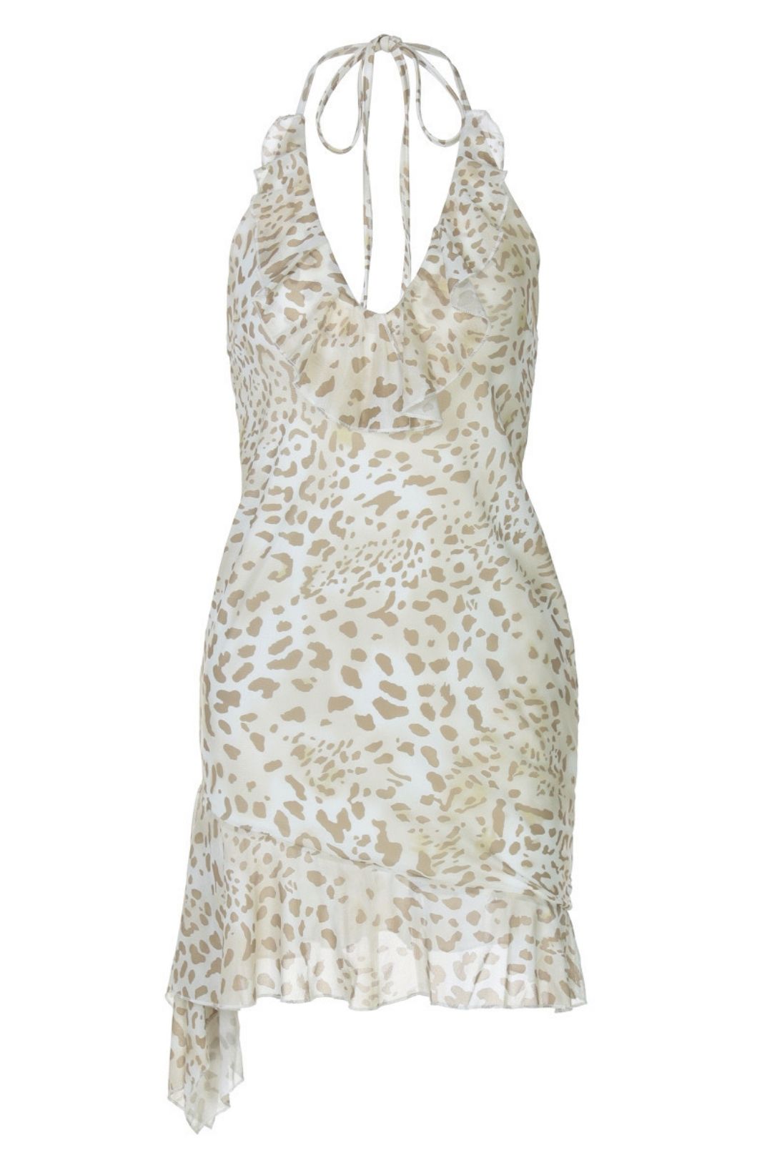 Sexy Deep V Hip-wrapped Wood Ear-edge Halter Neck Dress