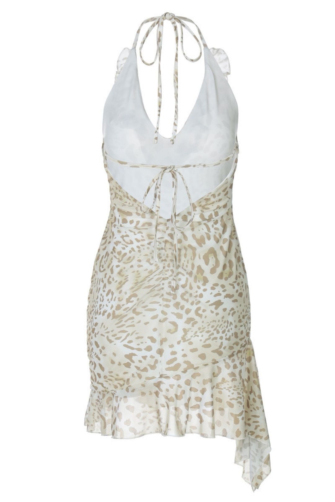 Sexy Deep V Hip-wrapped Wood Ear-edge Halter Neck Dress