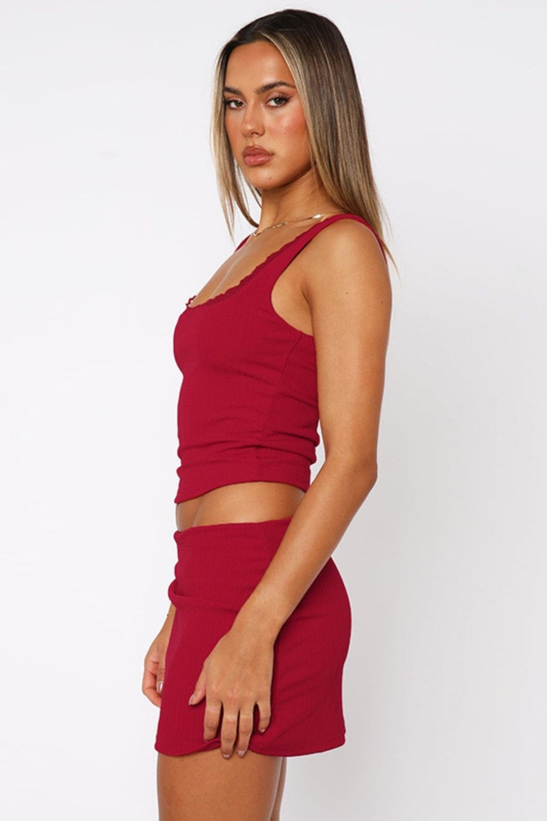 Hot Girl Top Solid Color Hip-Wrapping Miniskirt Set