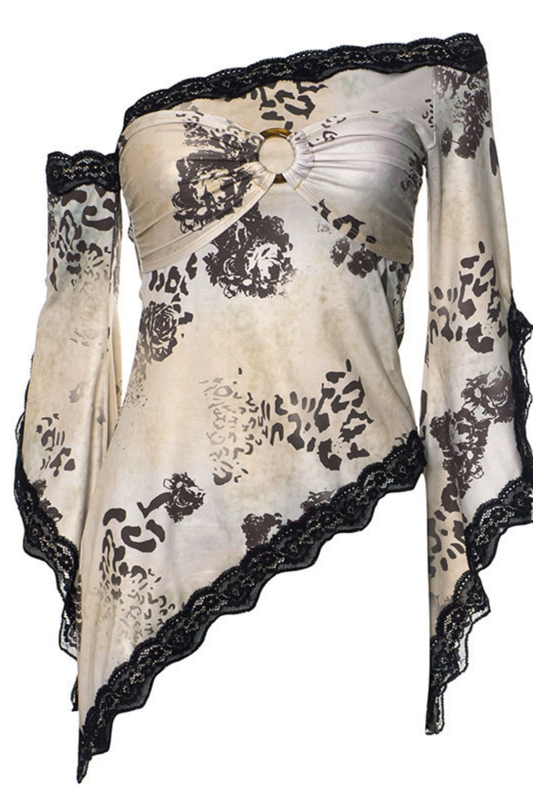 L Lace Design Off-the-shoulder Button Top