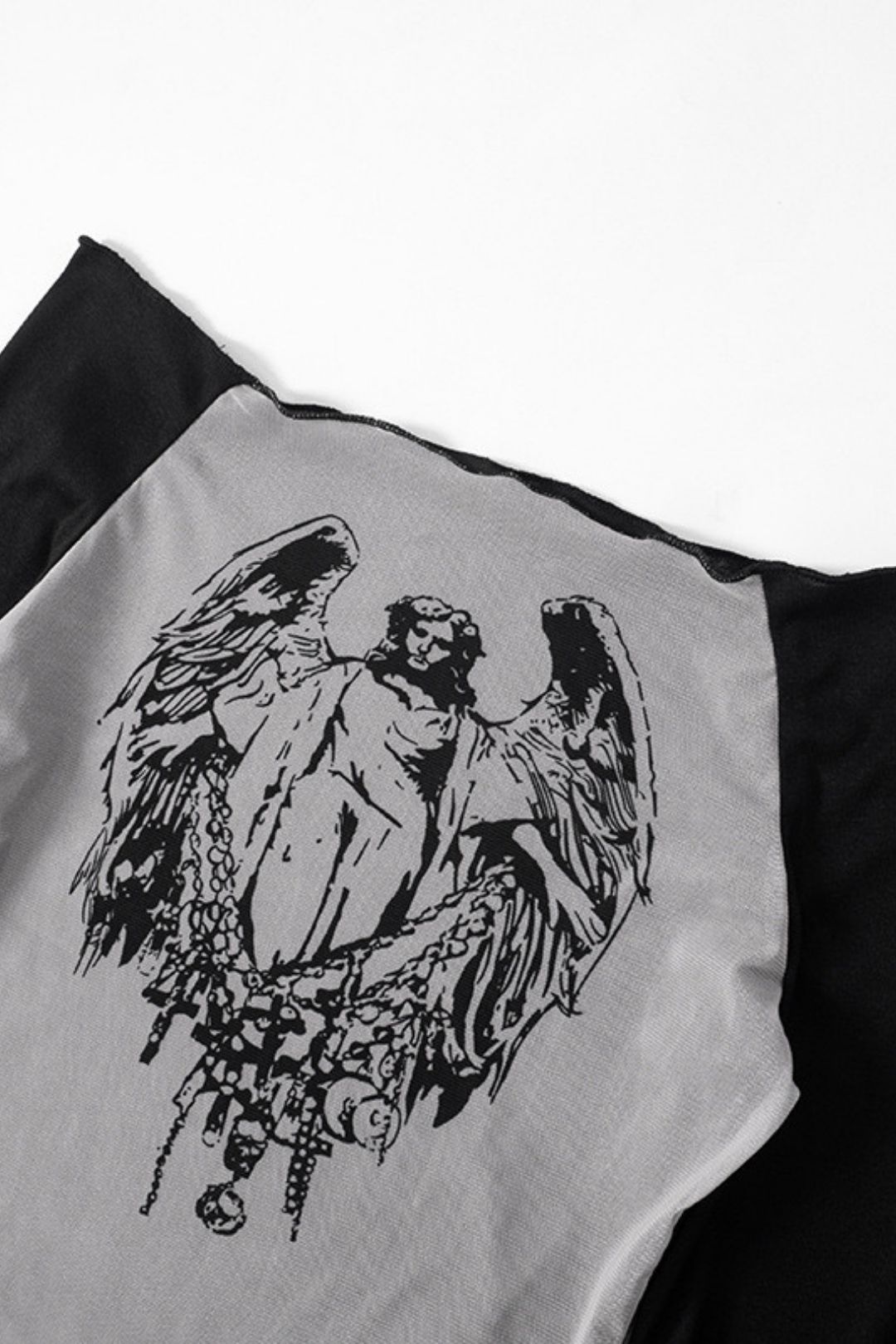 Sexy Hot Girl Style Mesh Knitted Stitching One-shoulder Neck Printed Transparent Top