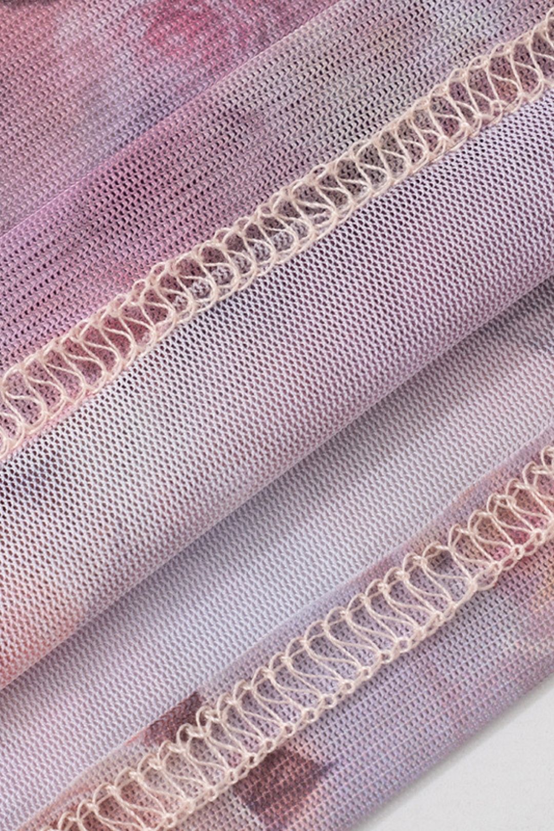 One-Shoulder Floral Print Ruffle Lace Mesh Long-Sleeved Top