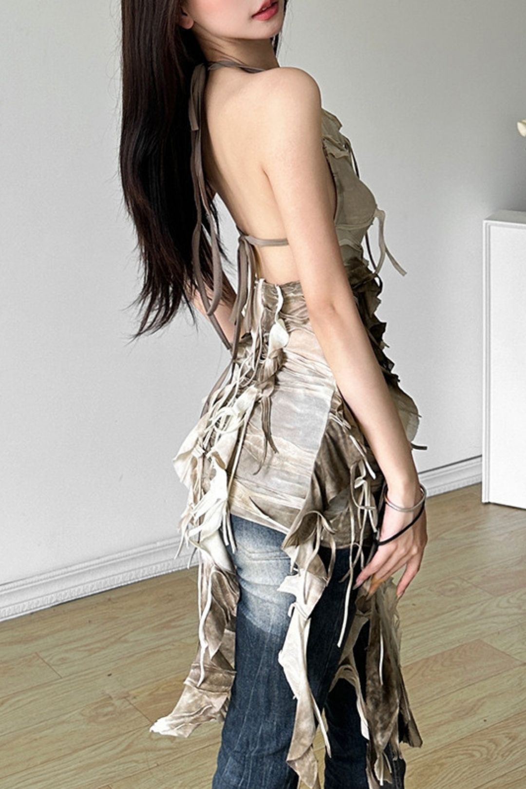 Solid Color Slim High Waist Fashion Suspenders Sexy Backless Dress