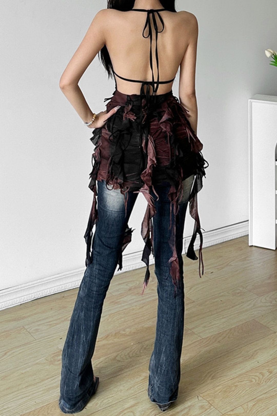 Solid Color Slim High Waist Fashion Suspenders Sexy Backless Dress