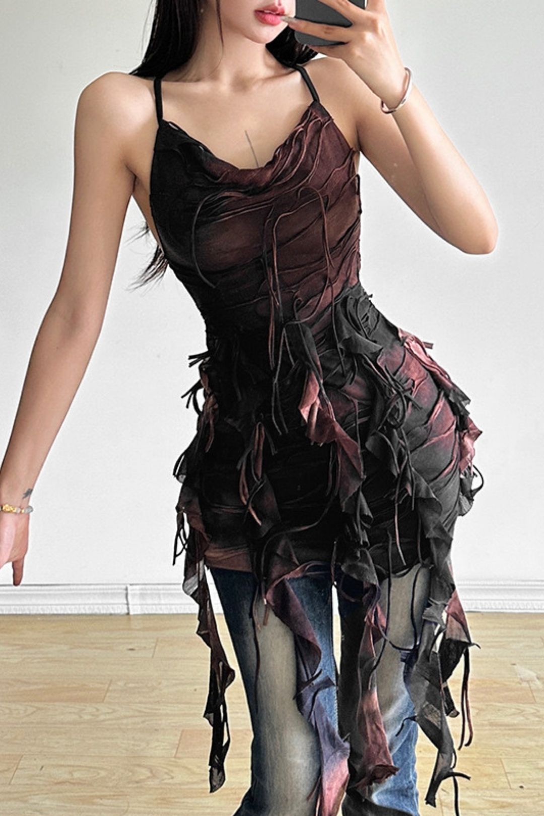 Solid Color Slim High Waist Fashion Suspenders Sexy Backless Dress