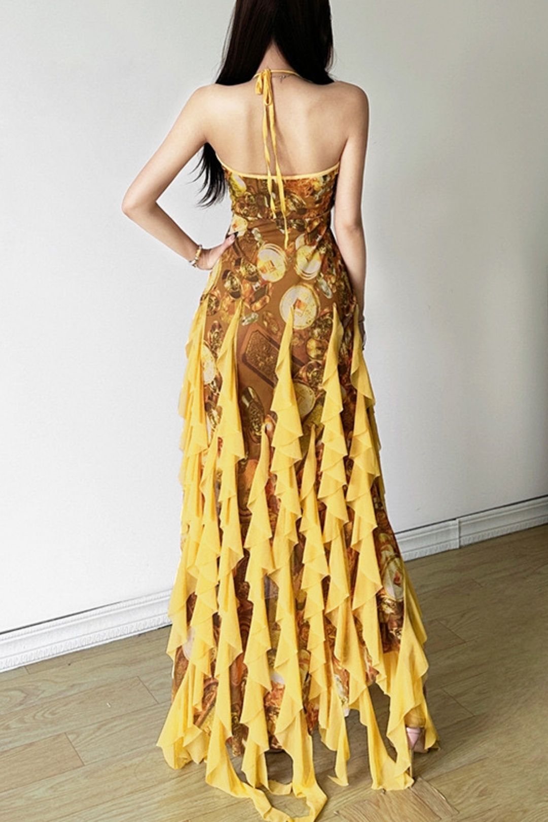 Sexy Ruffled Holiday Style Hot Girl Halter Neck Suspender Dress