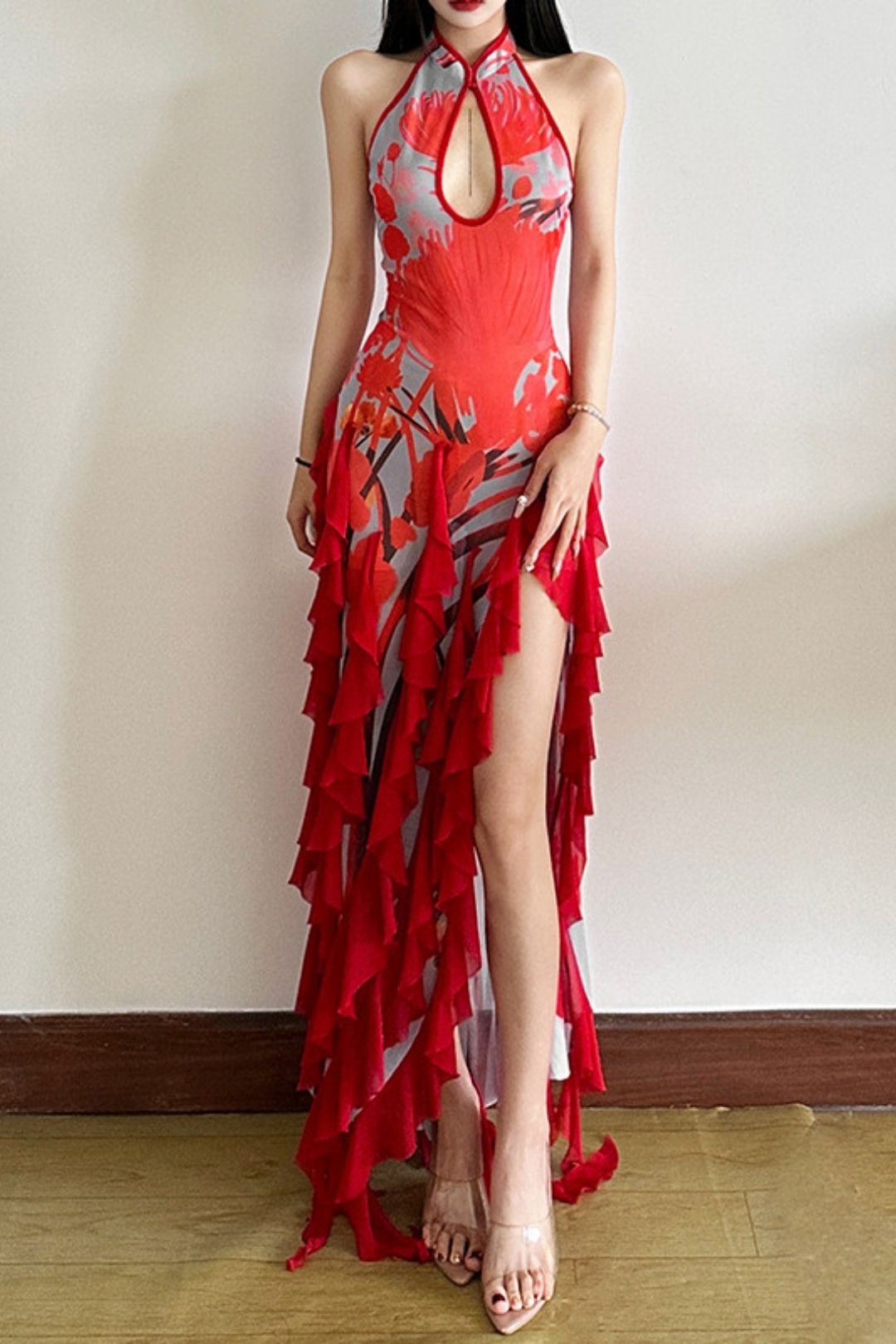 Solid Color Slim High Waist Fashionable Halter Neck Backless Sleeveless Dress