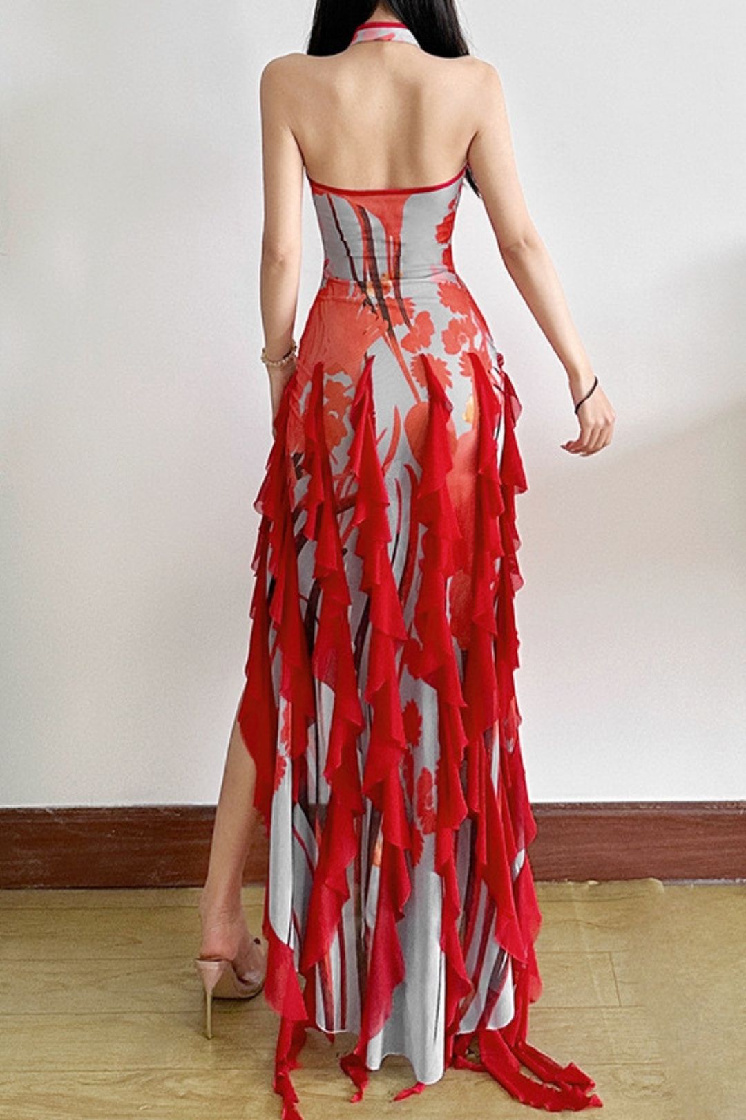 Solid Color Slim High Waist Fashionable Halter Neck Backless Sleeveless Dress