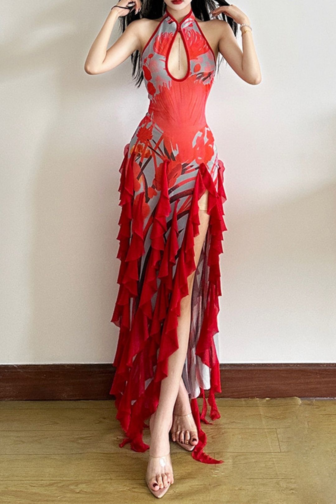 Solid Color Slim High Waist Fashionable Halter Neck Backless Sleeveless Dress