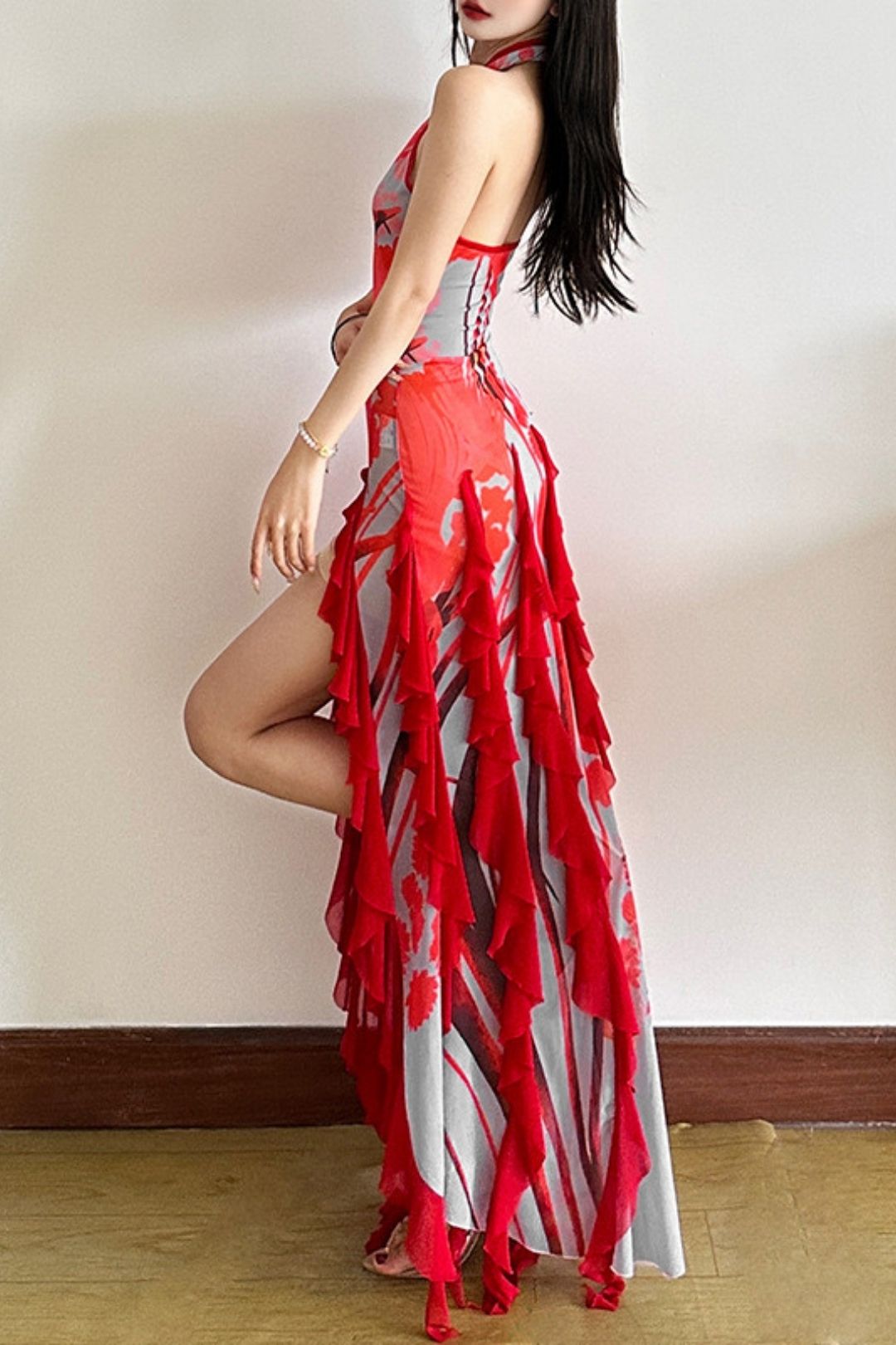 Solid Color Slim High Waist Fashionable Halter Neck Backless Sleeveless Dress