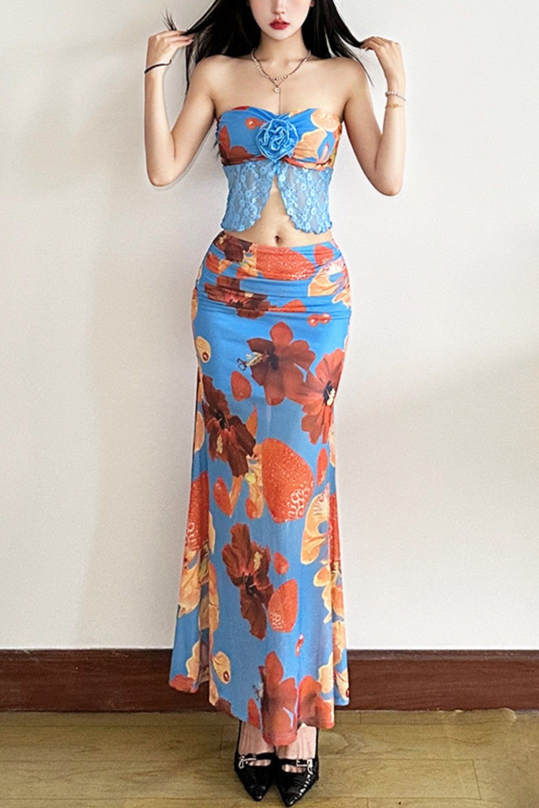 Solid Color Slim-fit Vest Fashionable Low-waist Hip Skirt