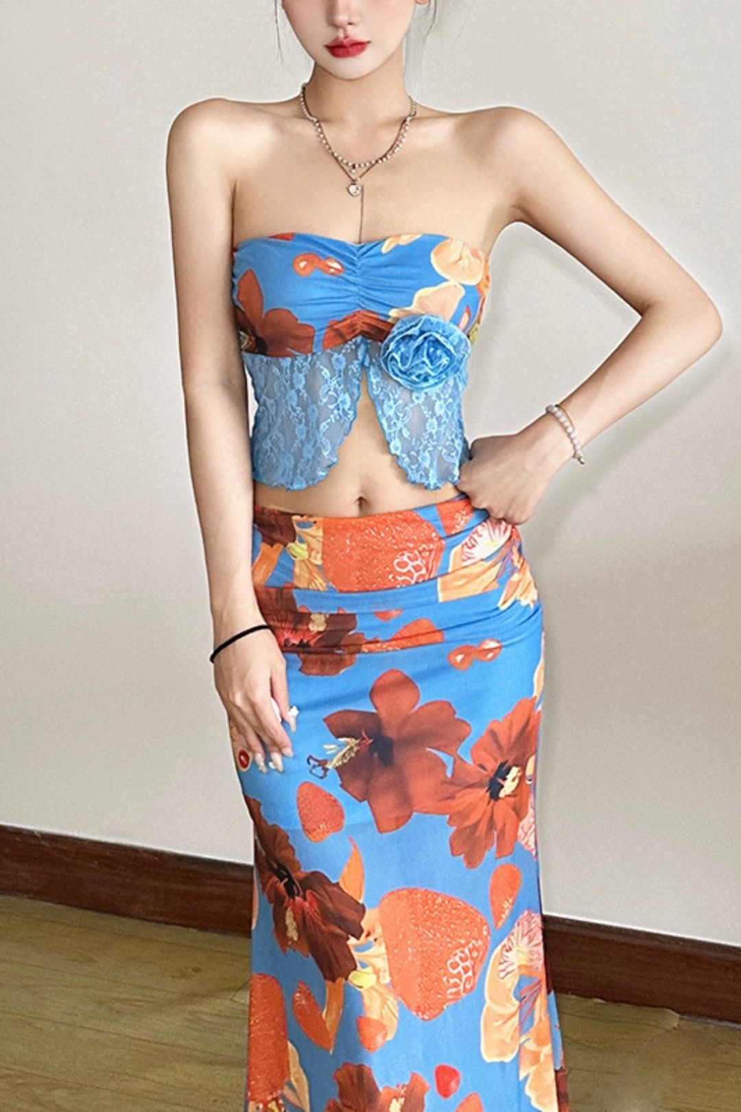 Solid Color Slim-fit Vest Fashionable Low-waist Hip Skirt