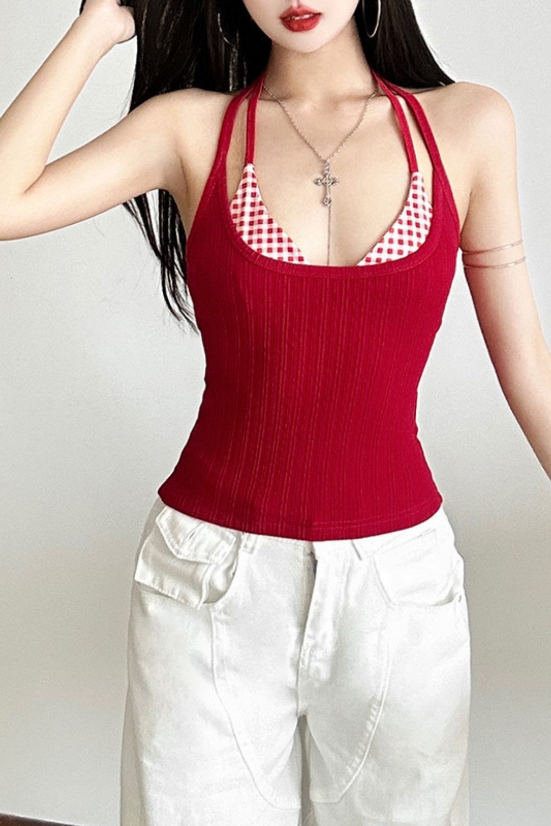 Solid Color Slim Fashion Halter Neck Backless Vest Two-piece Set