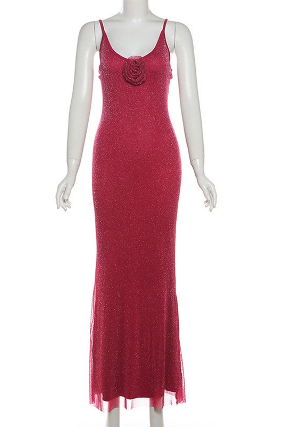 Solid Color High Waist Fashionable U-neck Suspender Backless Dress