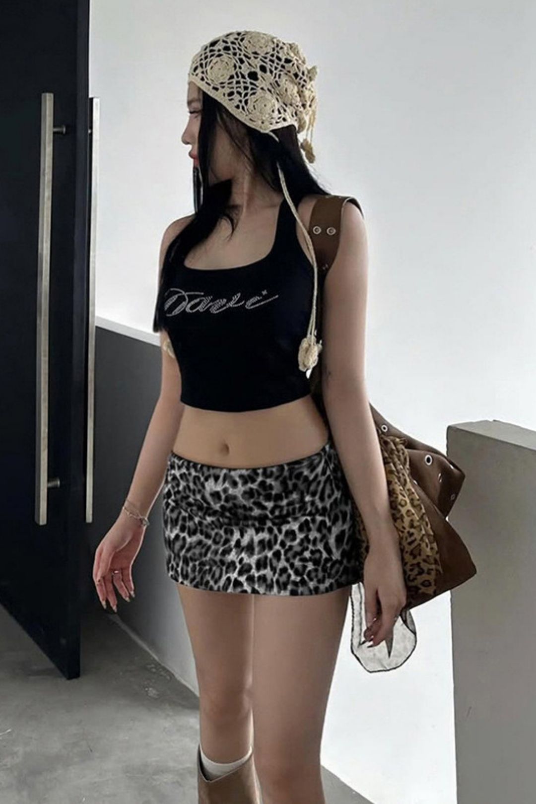 Solid Color Slim Street Fashion Low Waist Leopard Print Skirt