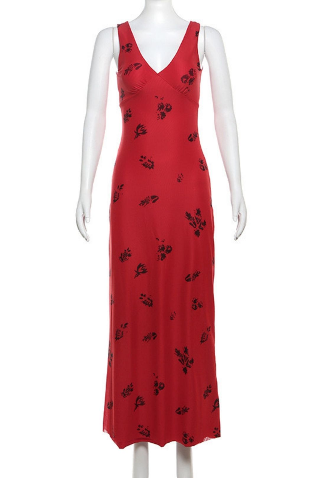 Solid Color Slim High Waist Street Fashion V-neck Sleeveless Dress