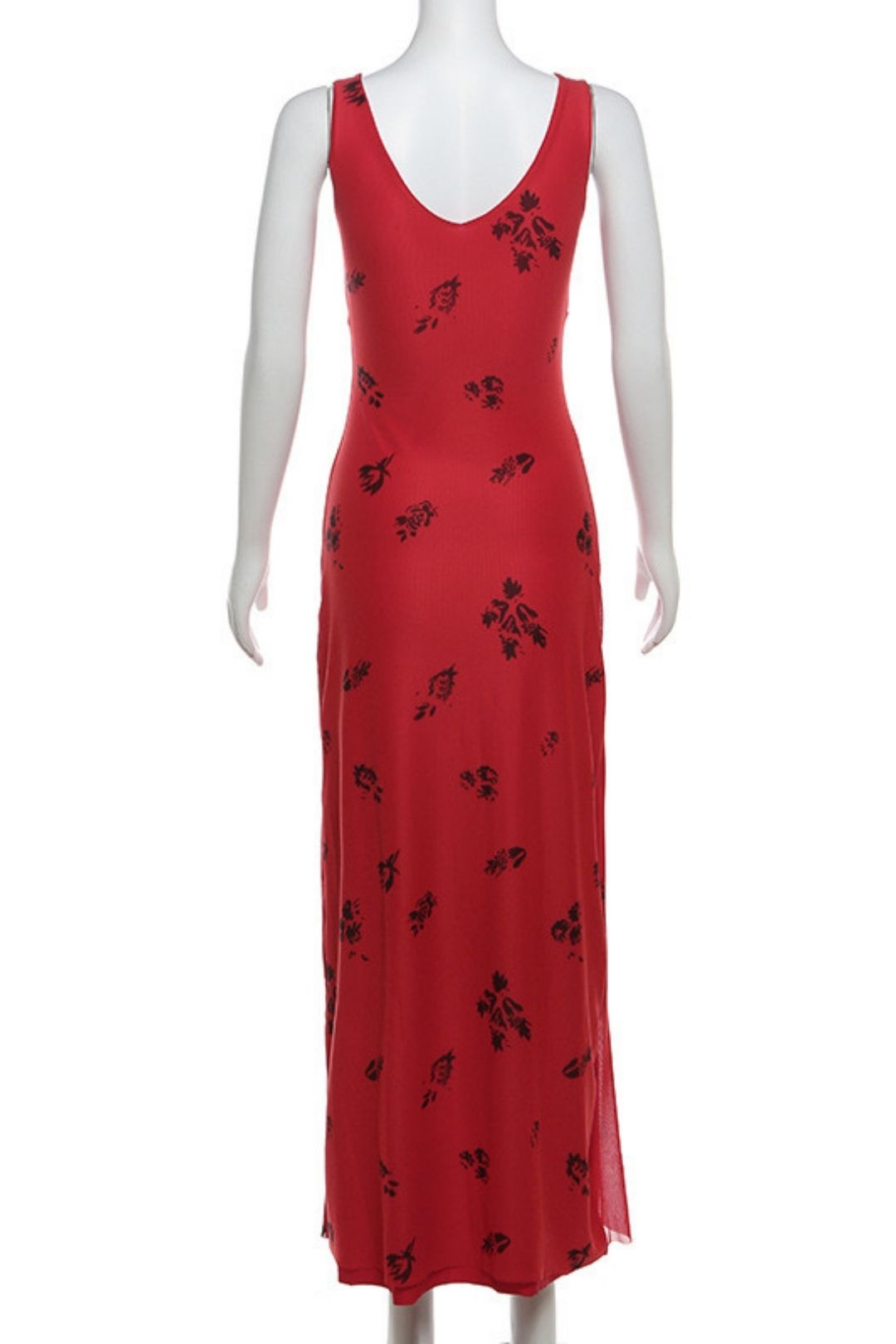 Solid Color Slim High Waist Street Fashion V-neck Sleeveless Dress