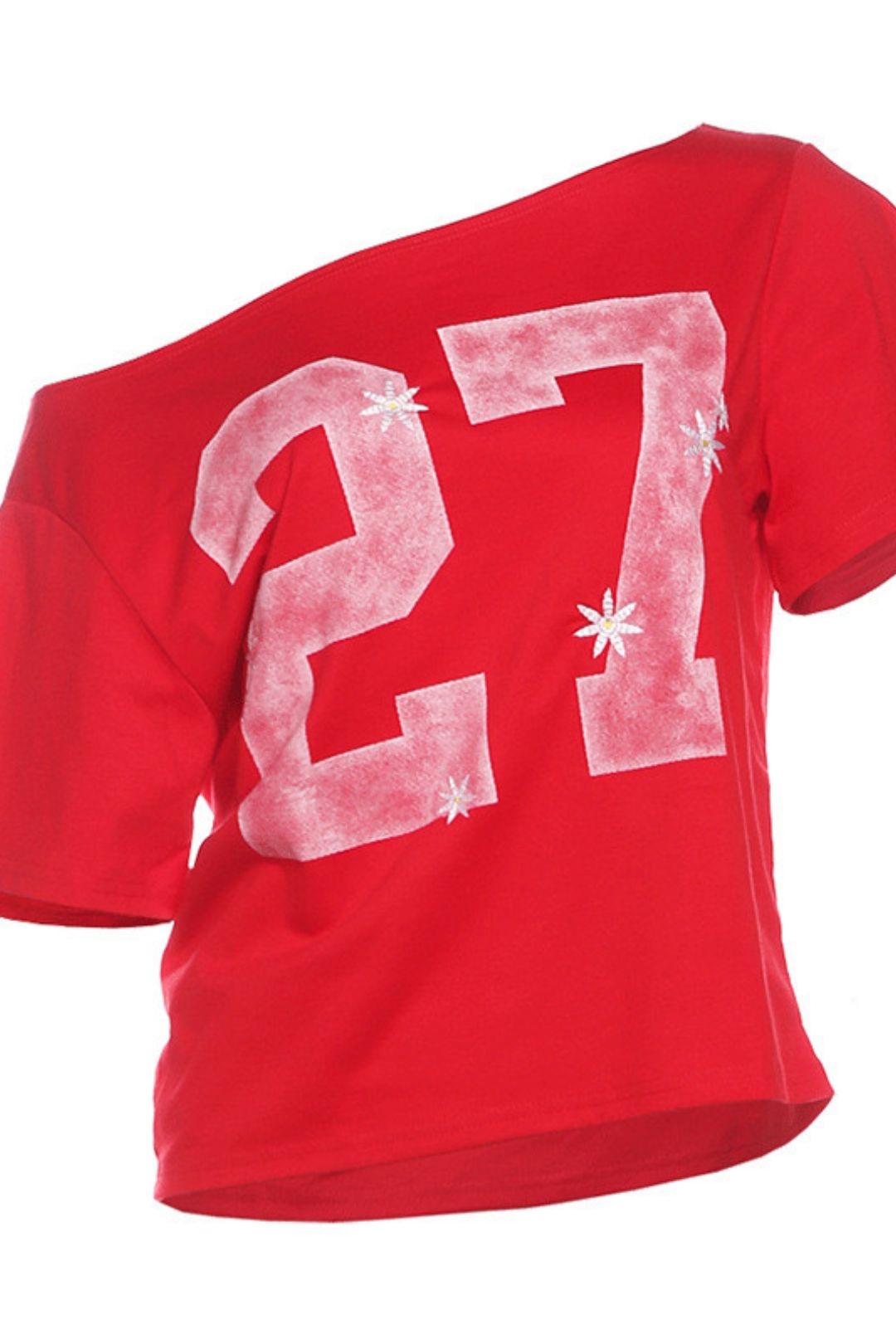 Sexy Loose Oblique Collar Navel Letter Print T-shirt