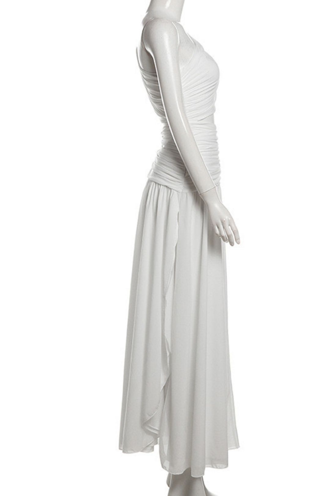 Solid Color Slim Street Fashion Oblique Collar Sleeveless Dress