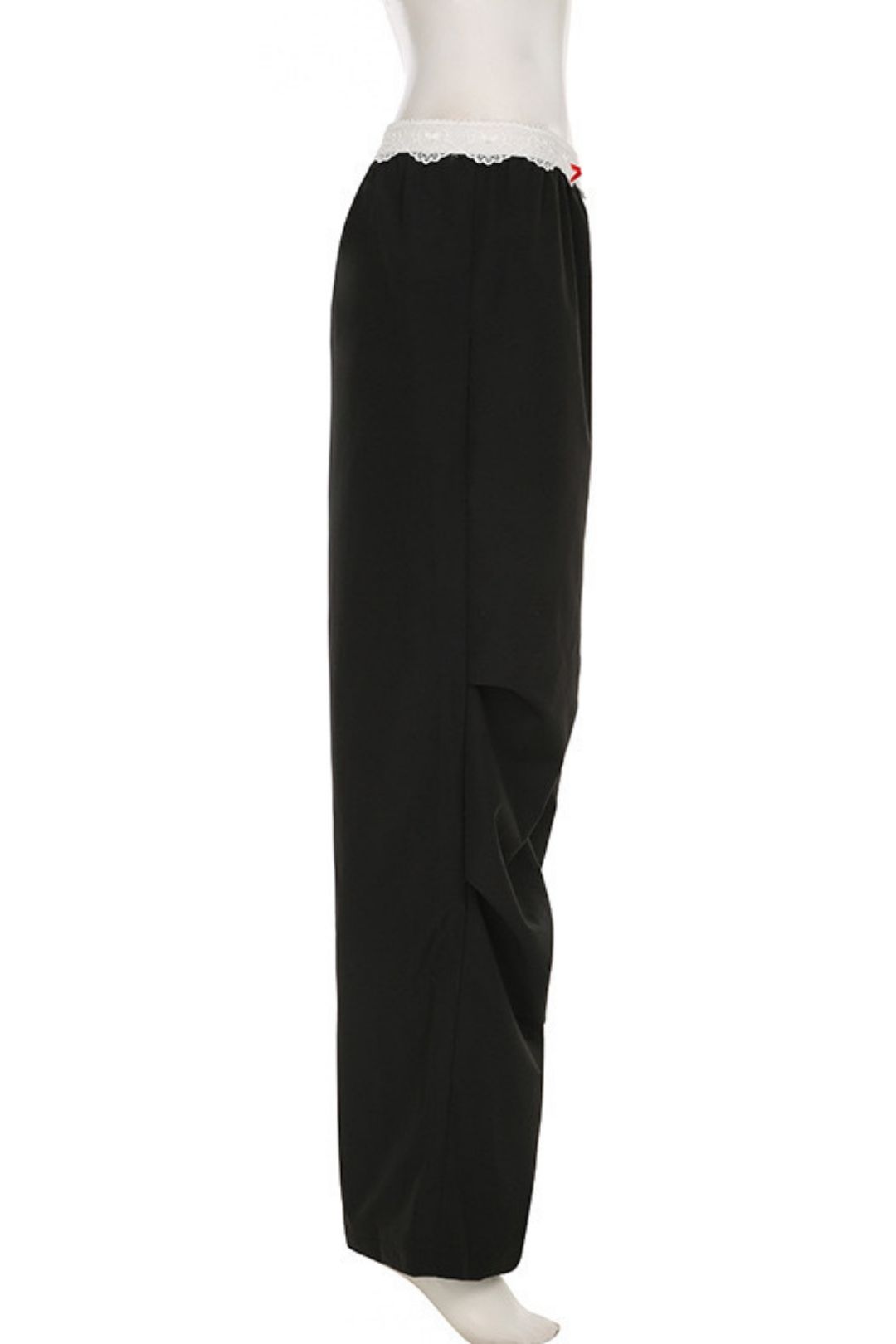 Lace-Trimmed Loose-Waisted Casual Pants, Slimming, Contrast Color, Wide-Leg, Drape-Style Trousers