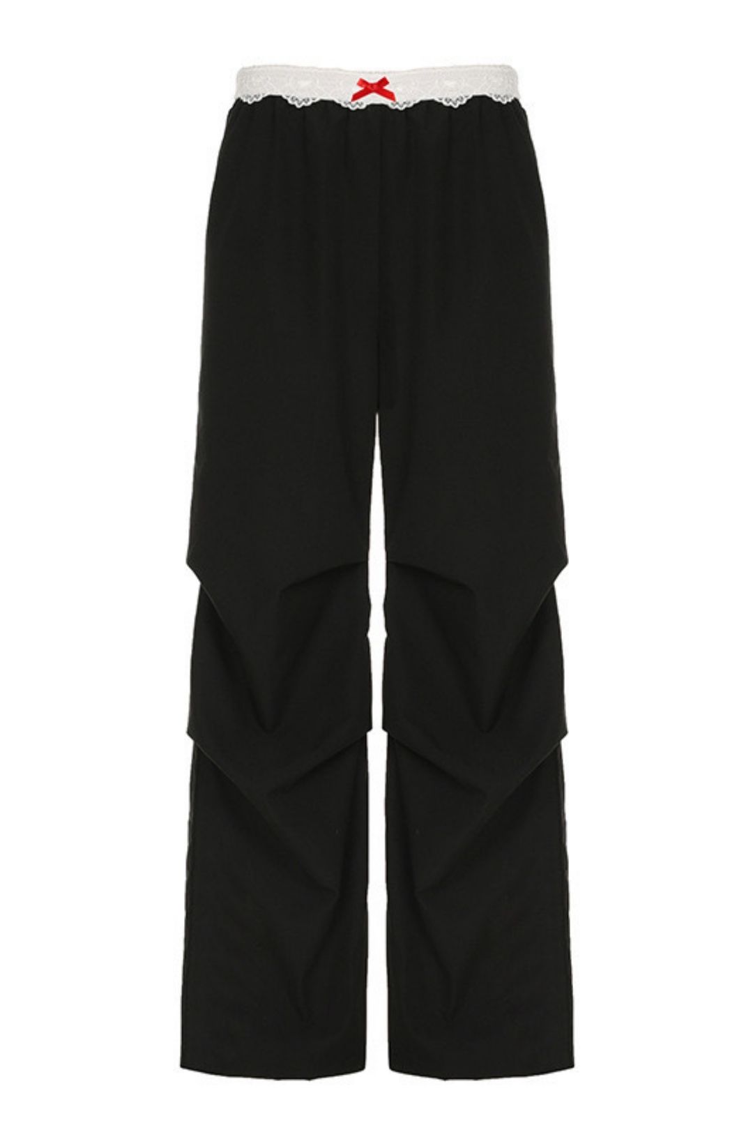 Lace-Trimmed Loose-Waisted Casual Pants, Slimming, Contrast Color, Wide-Leg, Drape-Style Trousers
