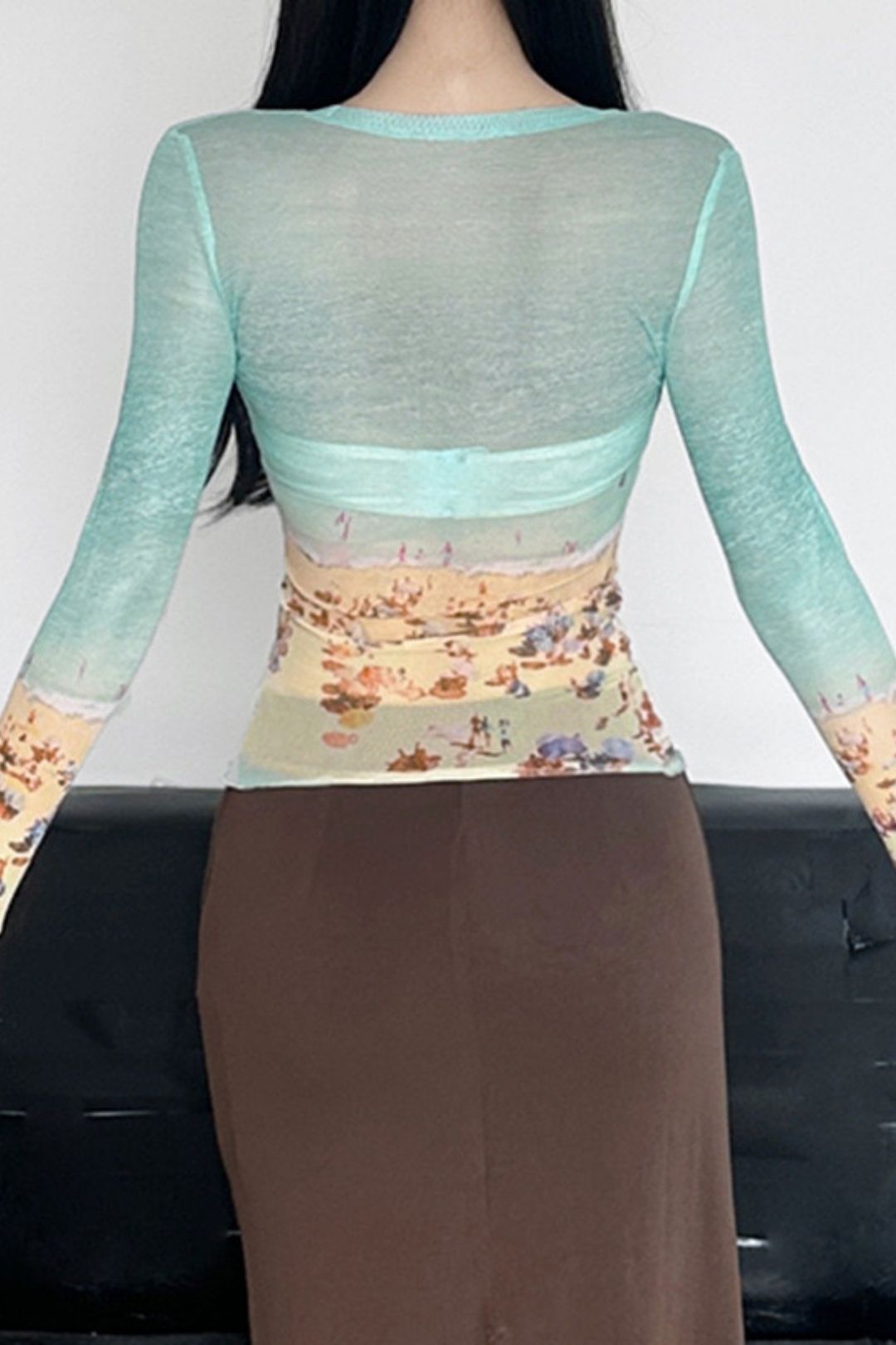 Slim Fit, Hot Girl Mid-high Collar Long-sleeved T-shirt