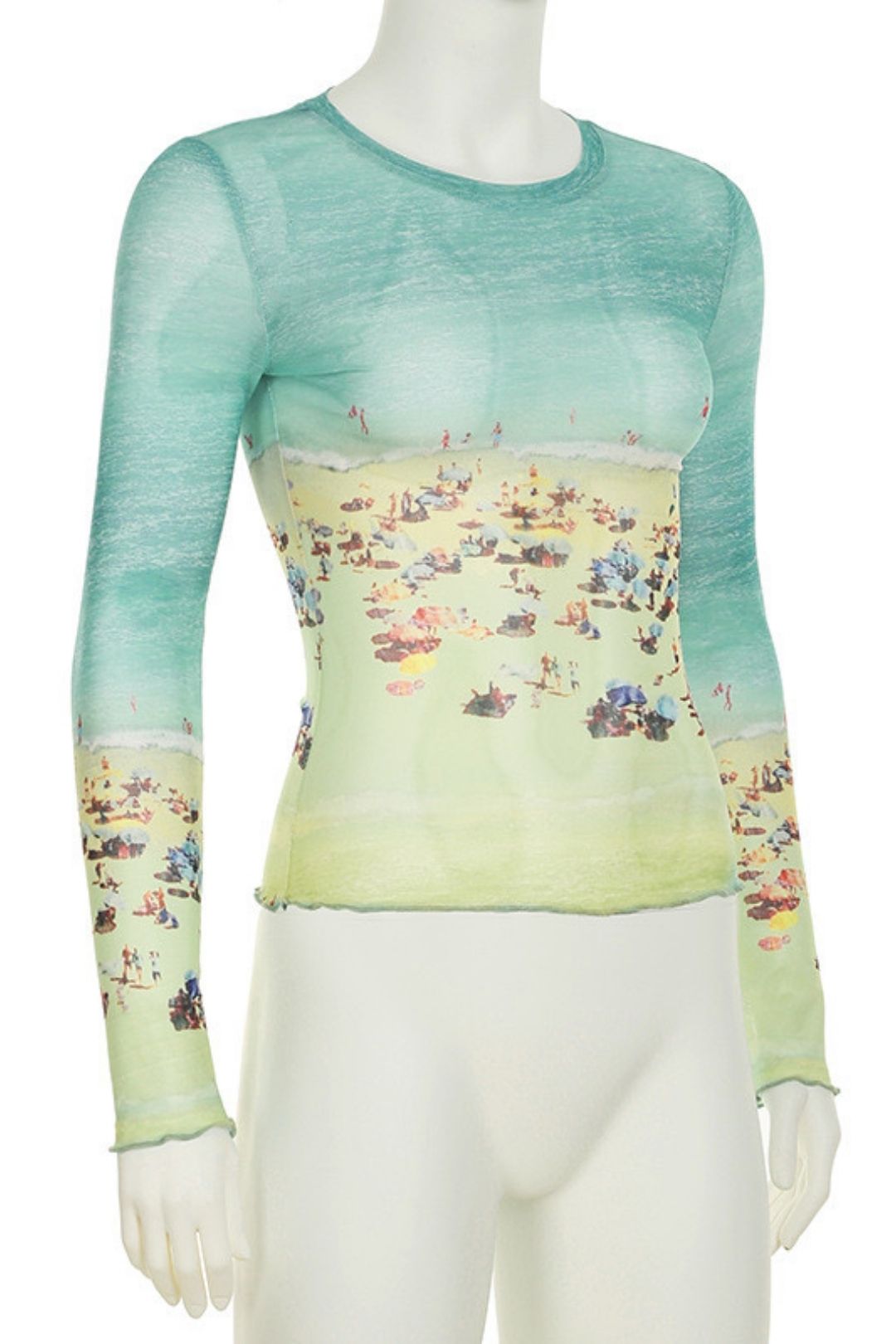 Slim Fit, Hot Girl Mid-high Collar Long-sleeved T-shirt