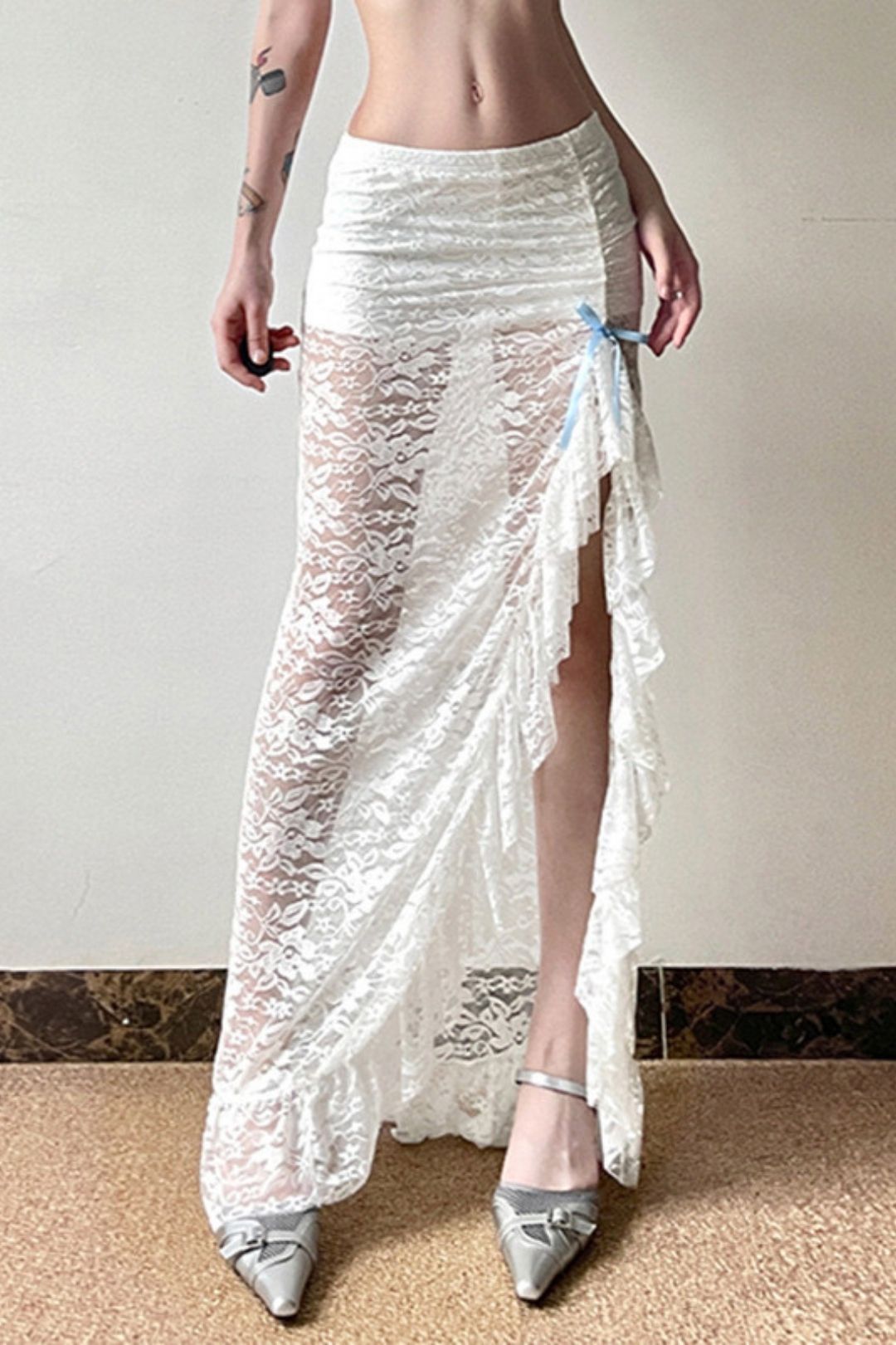 Lace Jacquard See-through Sexy Hip Skirt Pure Desire Ruffle Skirt