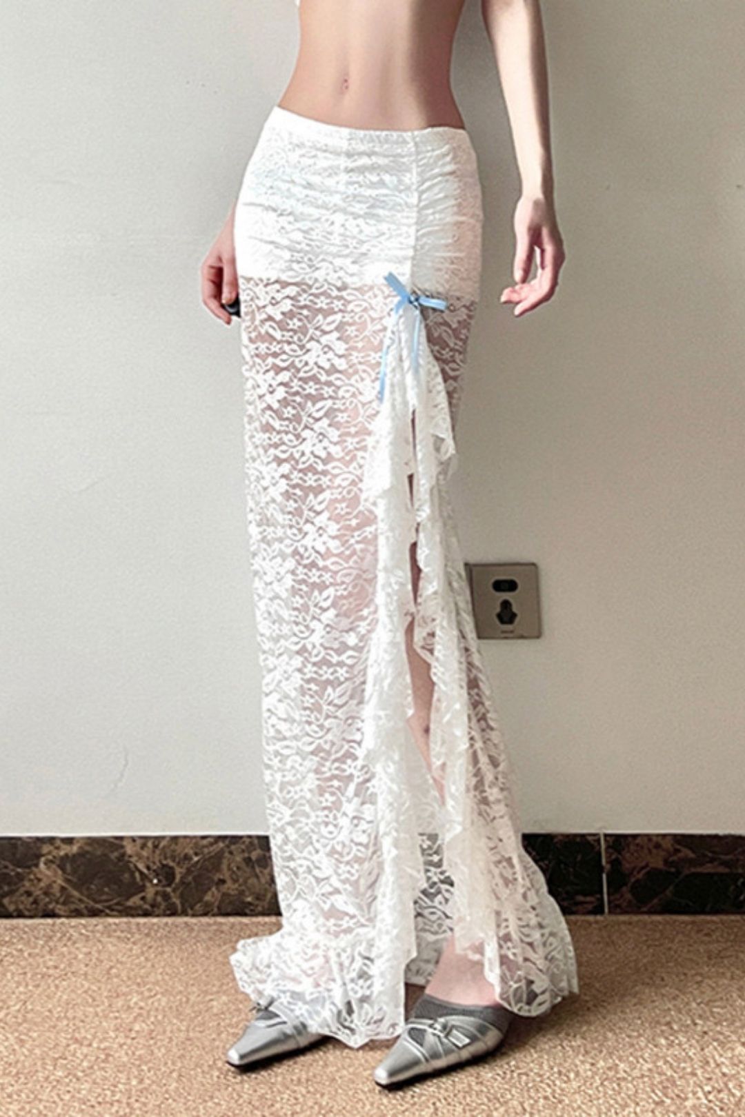 Lace Jacquard See-through Sexy Hip Skirt Pure Desire Ruffle Skirt