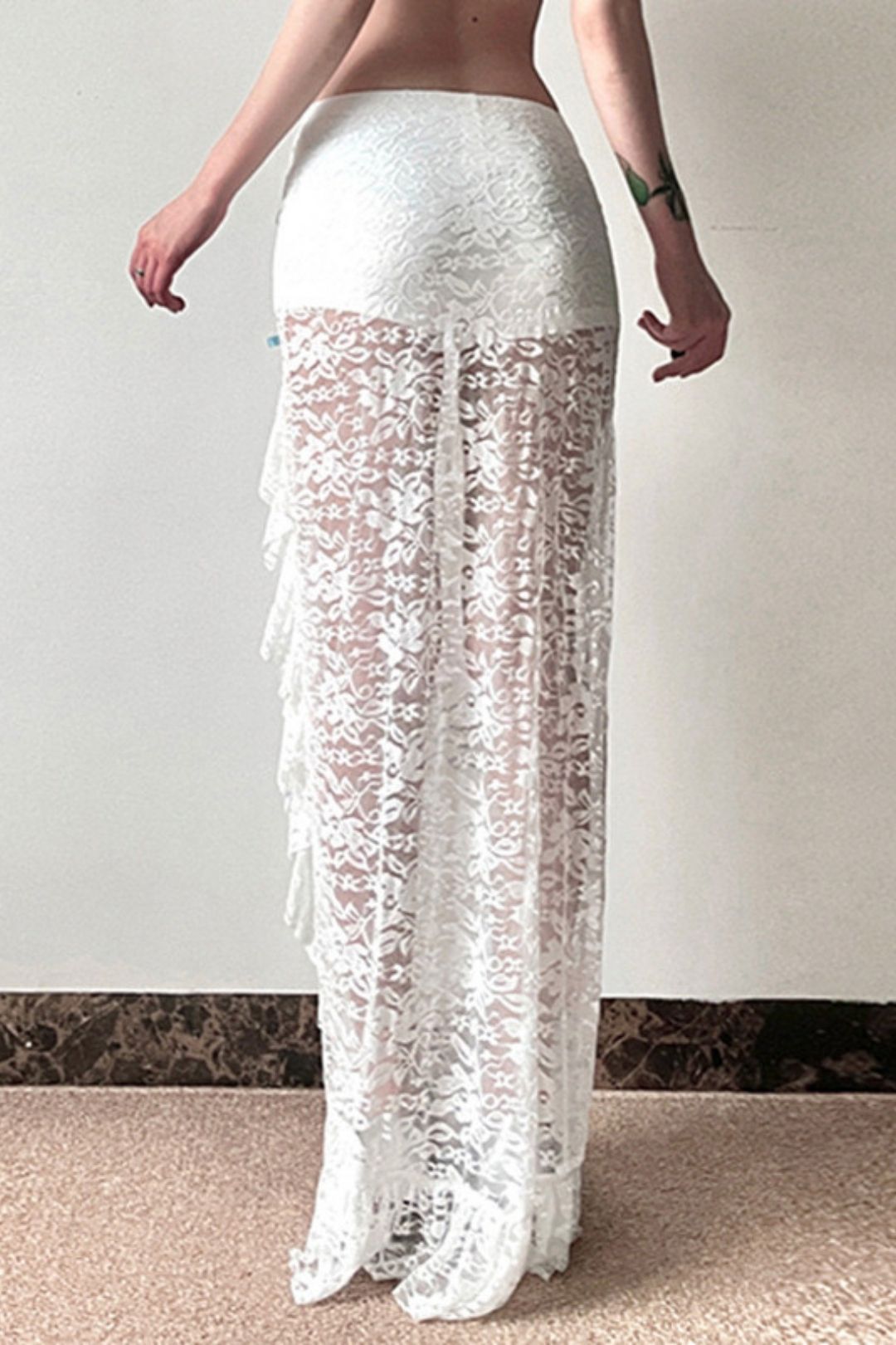 Lace Jacquard See-through Sexy Hip Skirt Pure Desire Ruffle Skirt