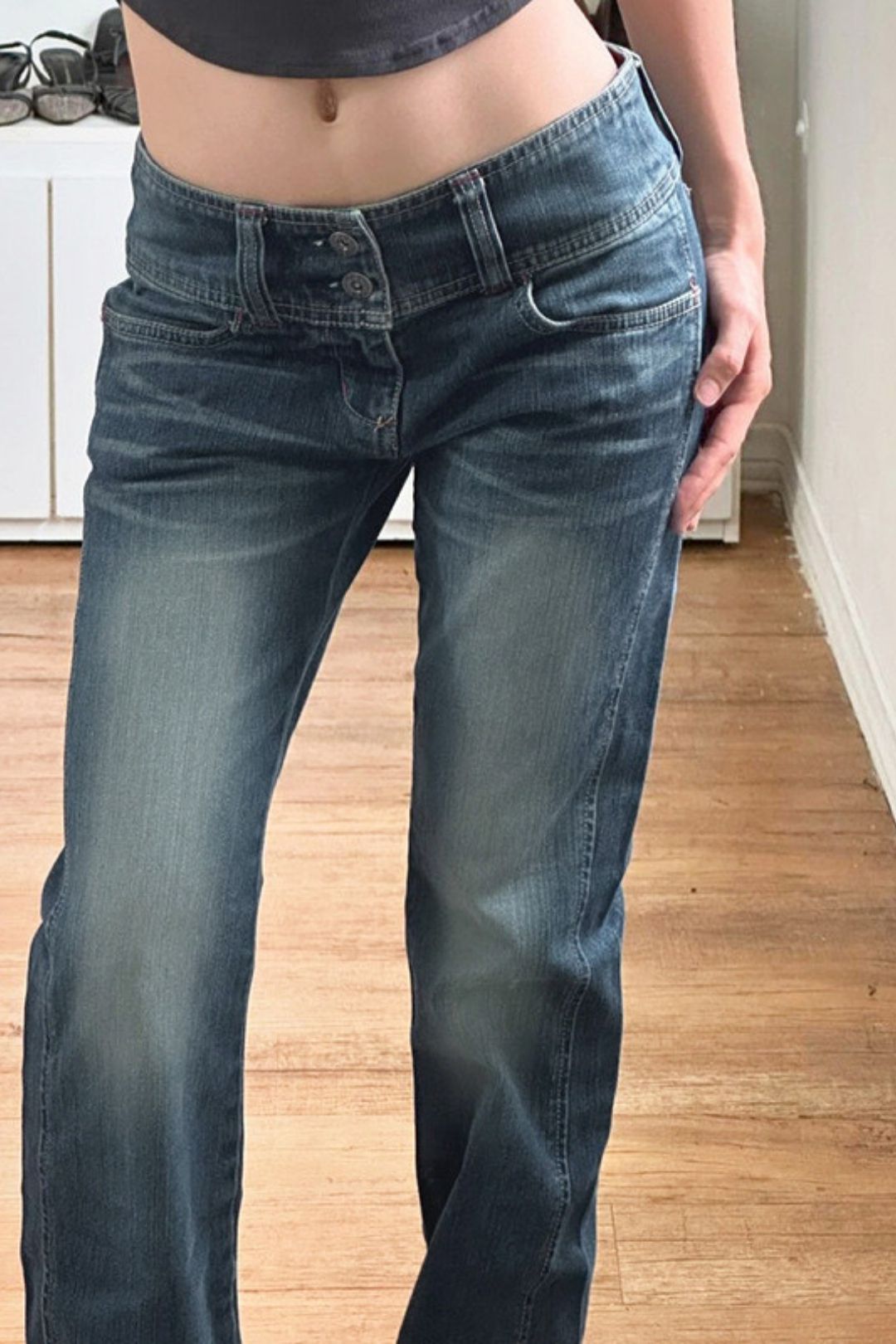 Low-rise Jeans Button-down Slim Fit Trousers Straight-leg Versatile Outer Wear Loose Wide-leg Pants