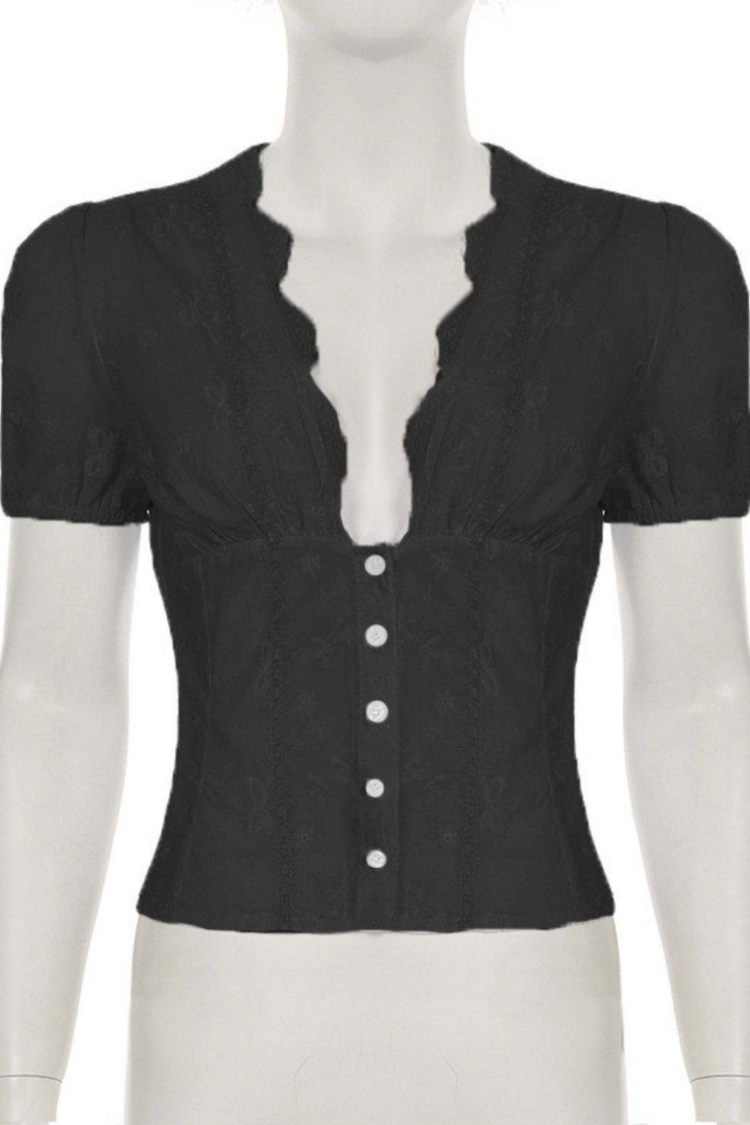 Short Sleeve T-SHIRT Deep V-neck Lace Waisted Bottoming Shirt