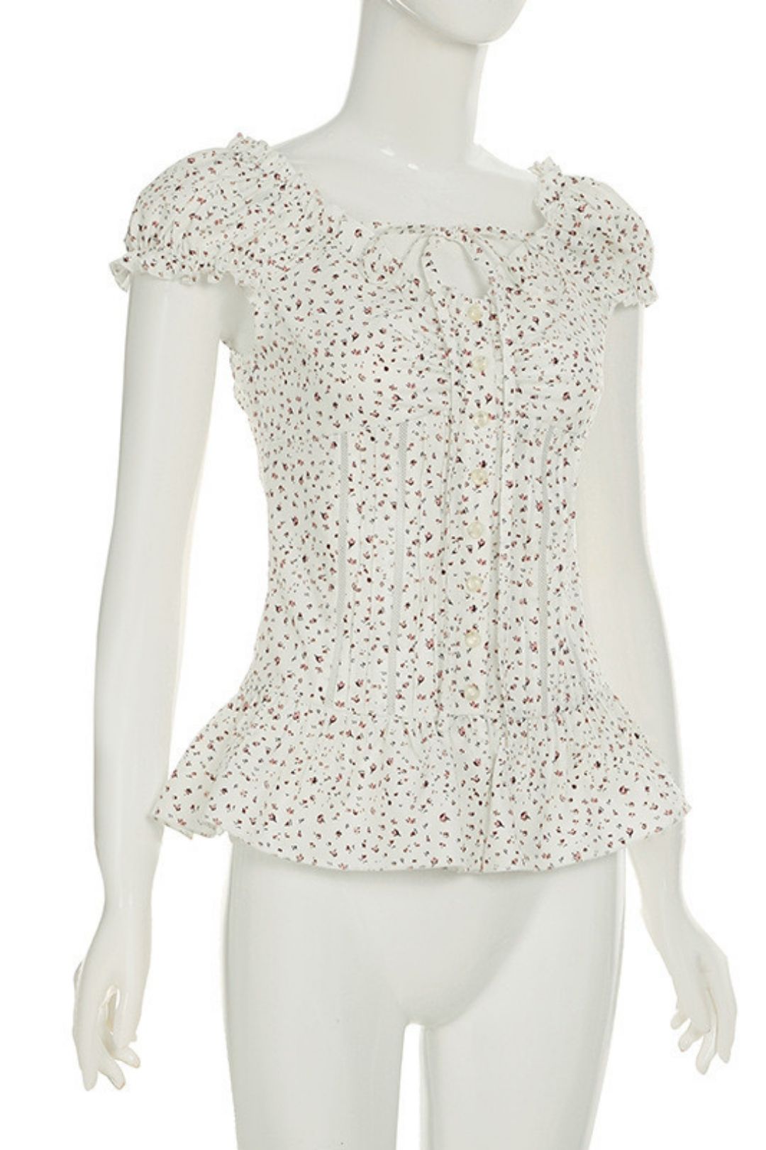 Chest Pleated Tie Hollow Puff Sleeve Top Button Cardigan