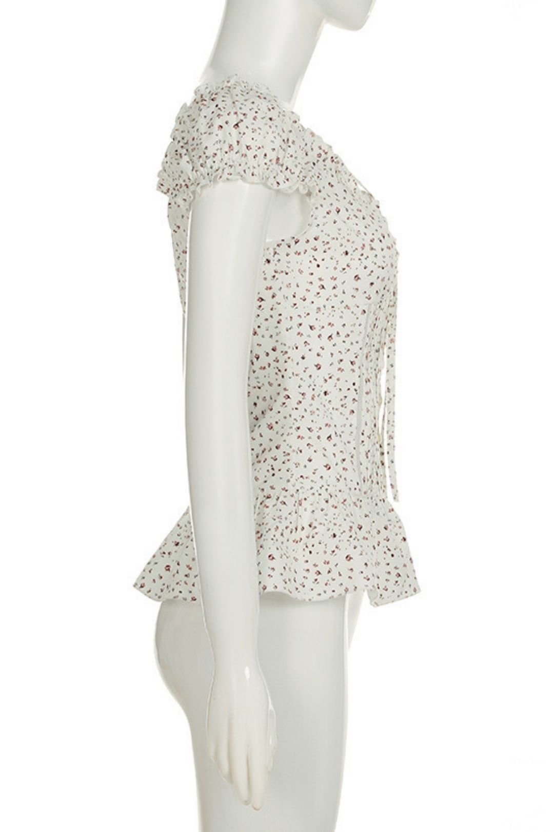 Chest Pleated Tie Hollow Puff Sleeve Top Button Cardigan